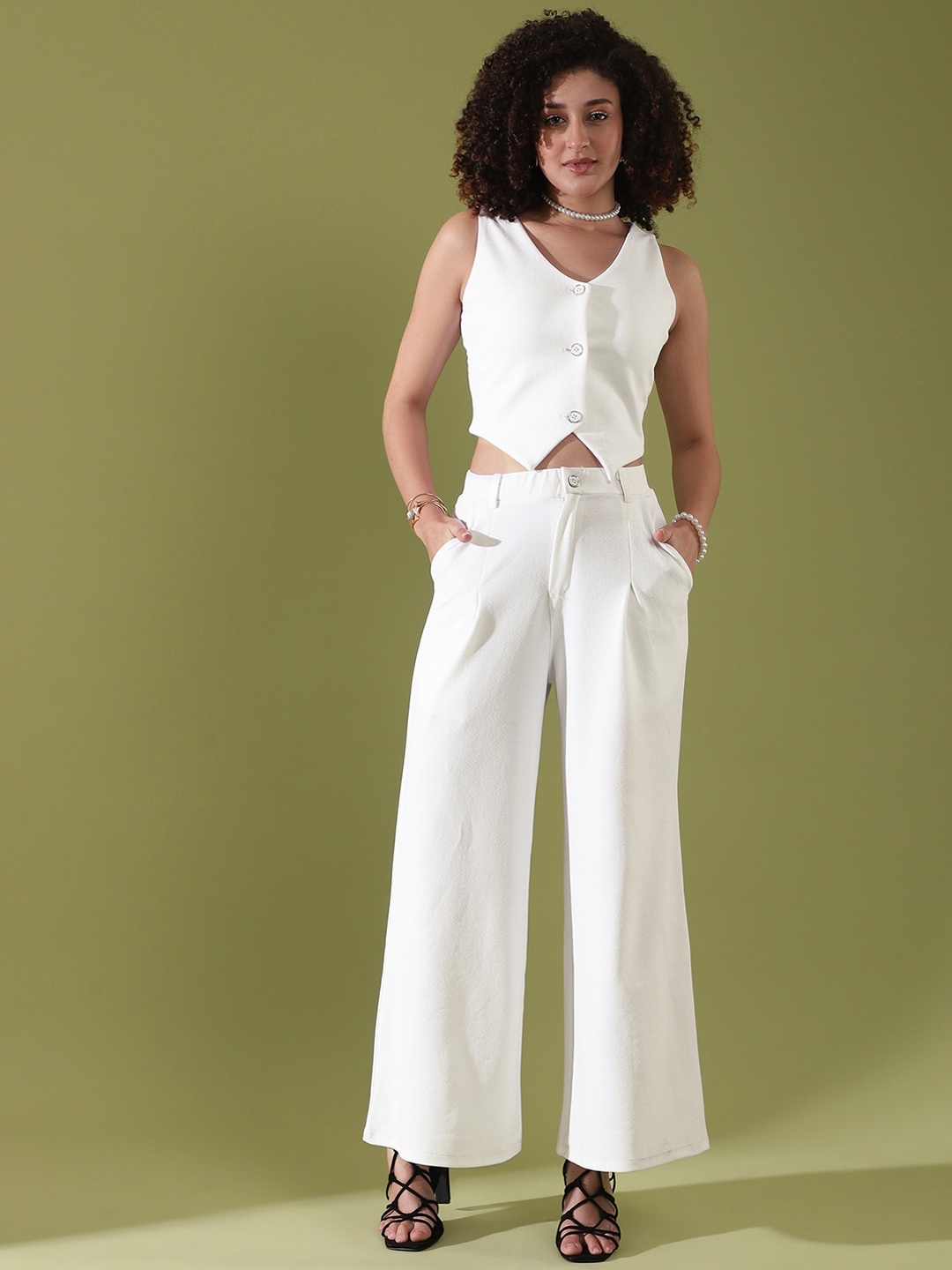 

Selvia V-Neck Sleeveless Waist Coat & Trousers, White