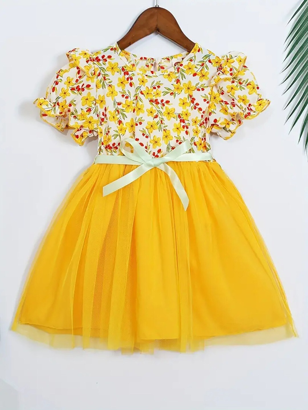 

BAESD Floral Printed Fit & Flare Dress With Belt, Yellow