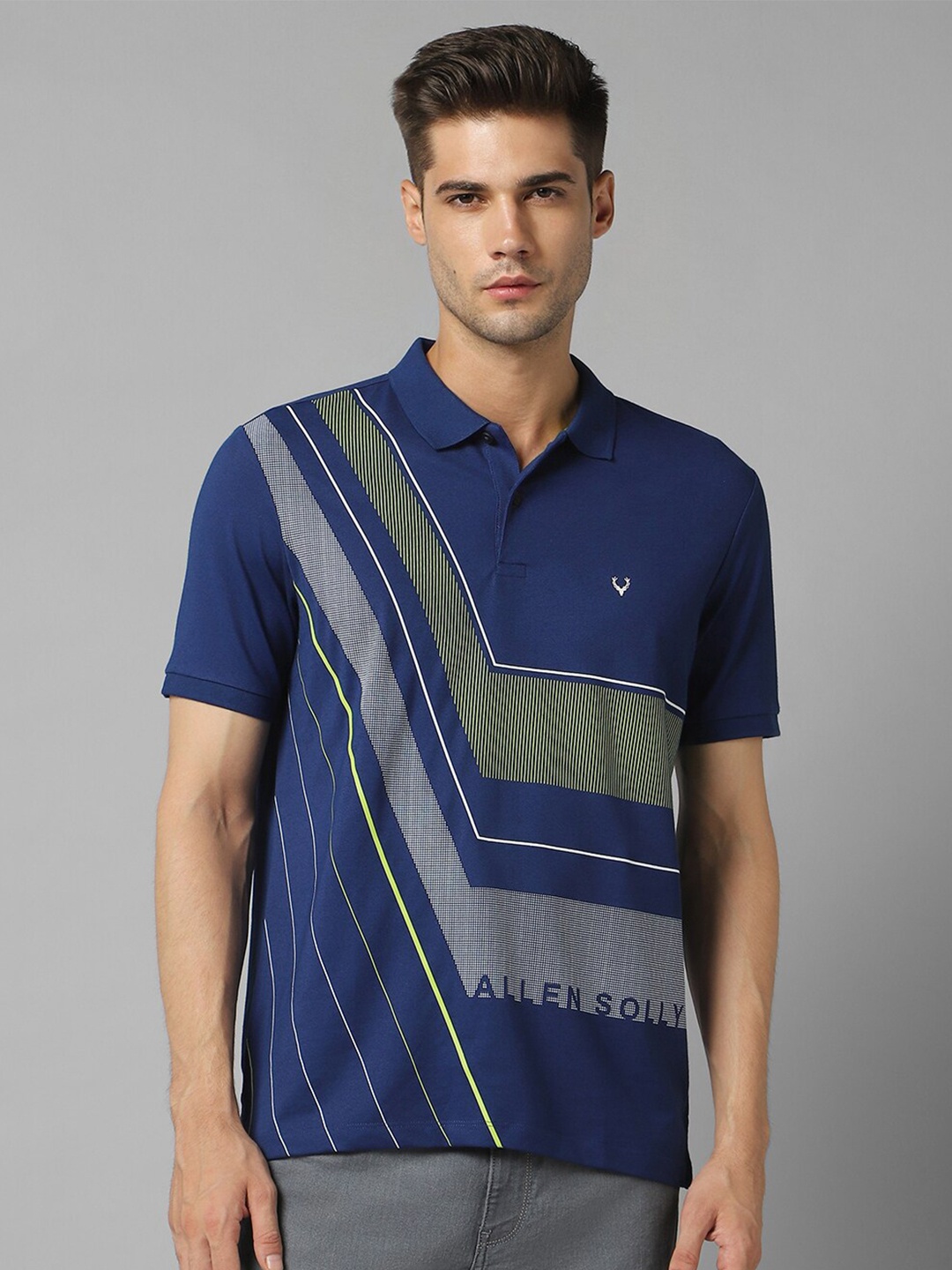 

Allen Solly Striped Polo Collar Pure Cotton Casual T-shirt, Blue