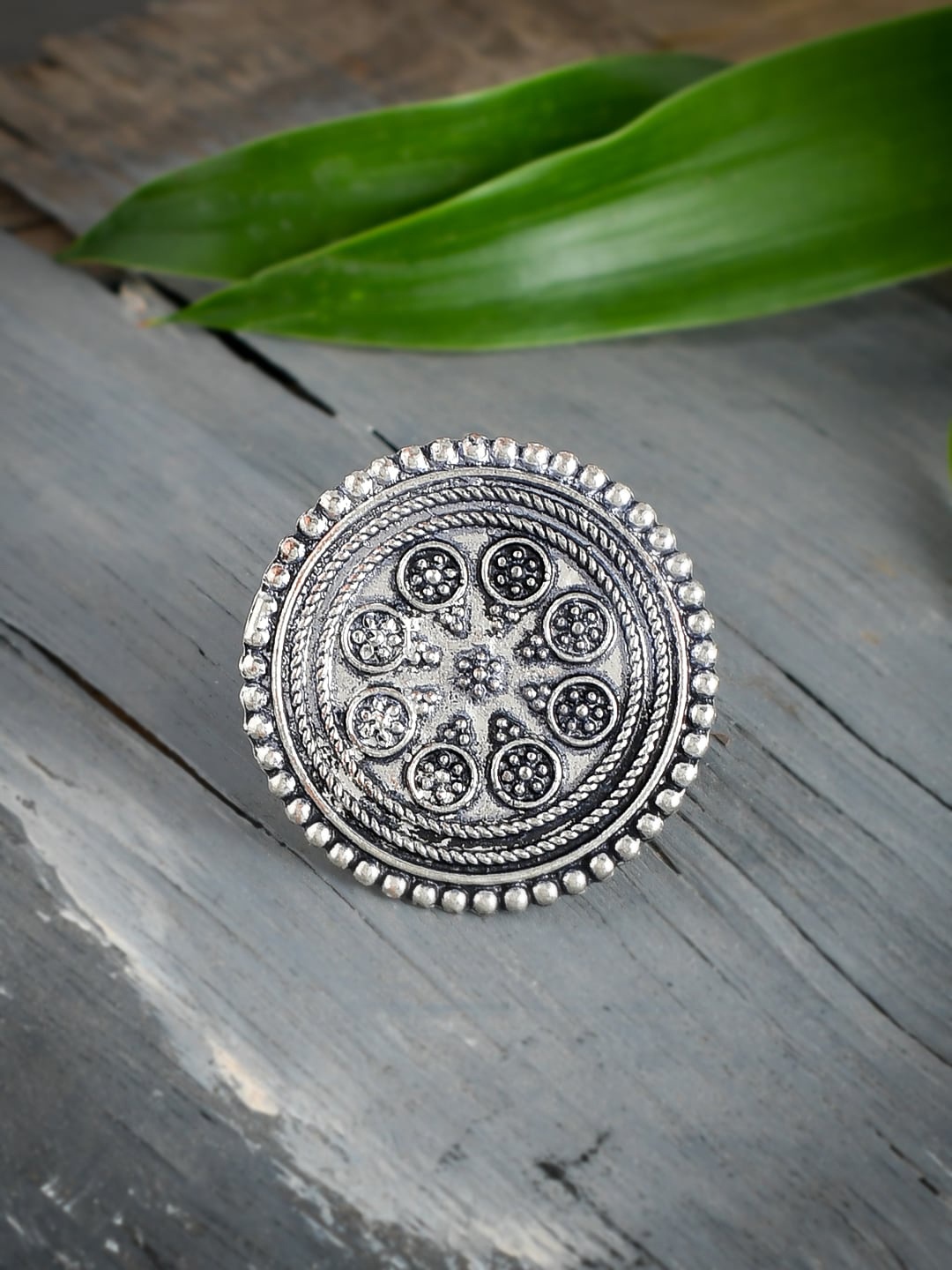 

Silvermerc Designs Silver-Plated Big Charmed Adjustable Finger Ring