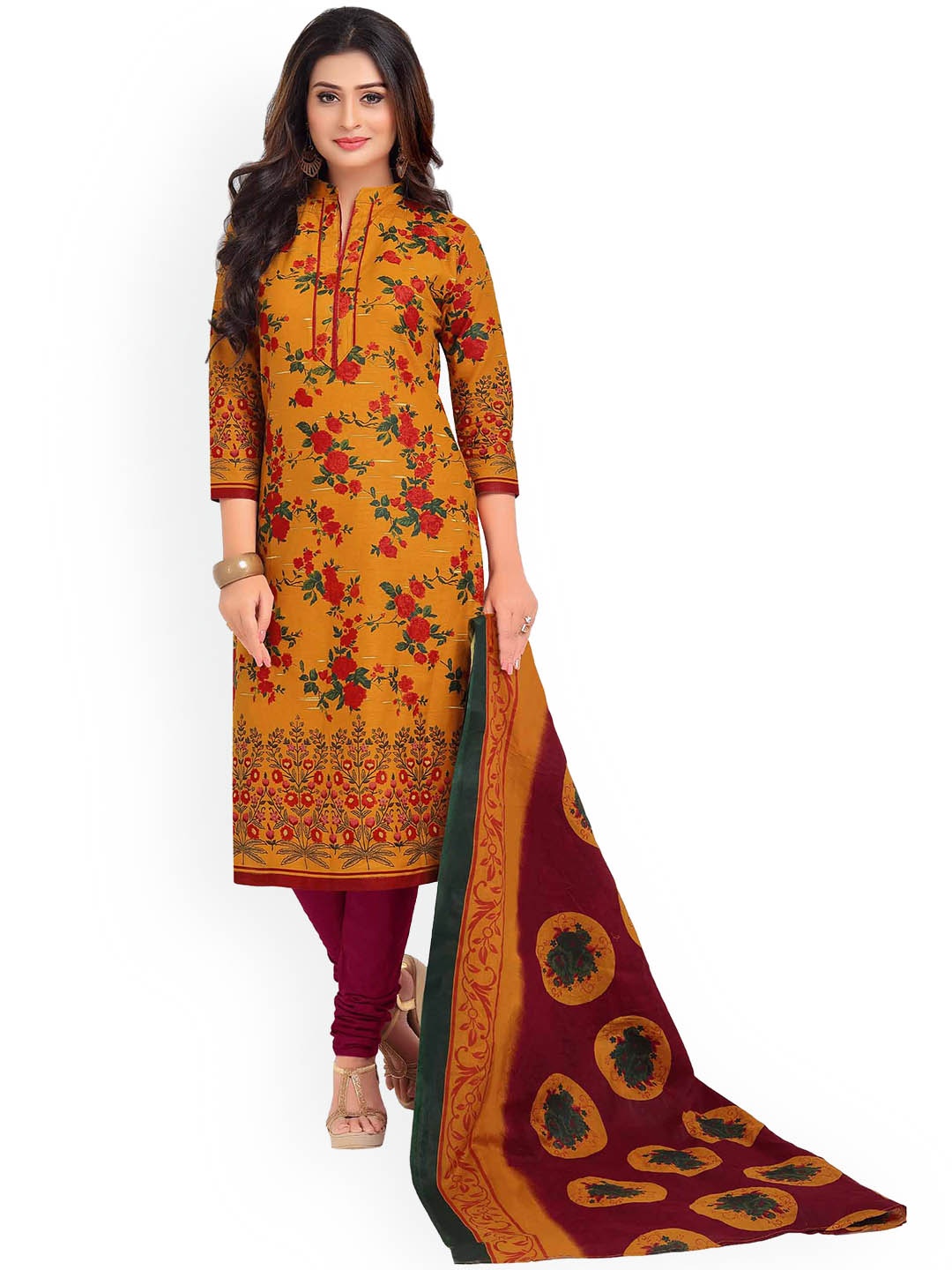 

MIRAAN Floral Printed Pure Cotton Kurta With Salwar & Dupatta, Yellow