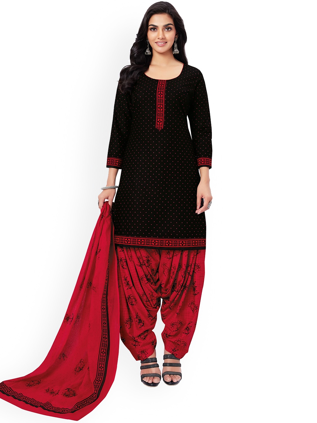 

MIRAAN Floral Cotton Kurta with Patiala & Dupatta, Off white