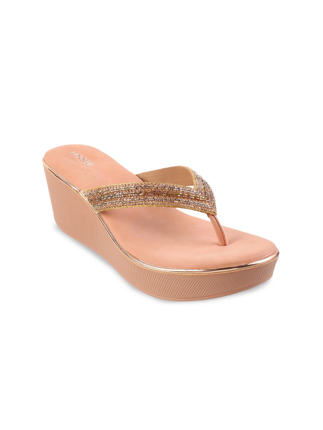 

Mochi Embellished Open Toe Wedge Heels, Pink