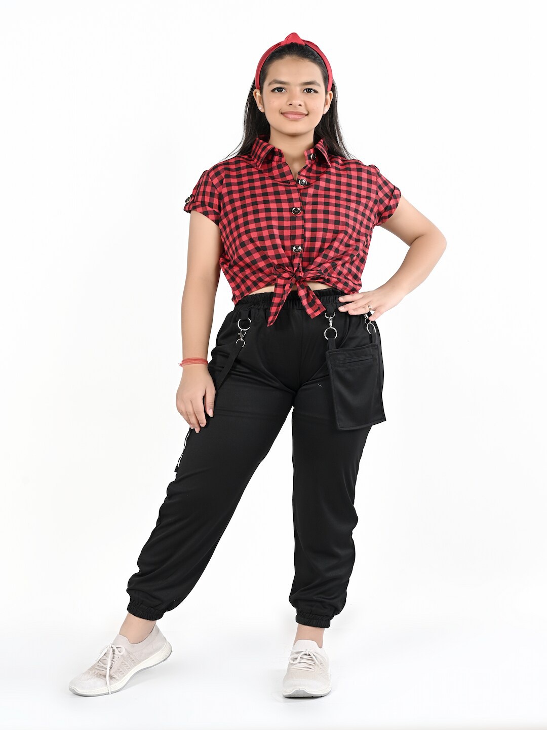 

BAESD Girls Printed Shoulder Straps Top With Joggers Trousers & Jacket, Red
