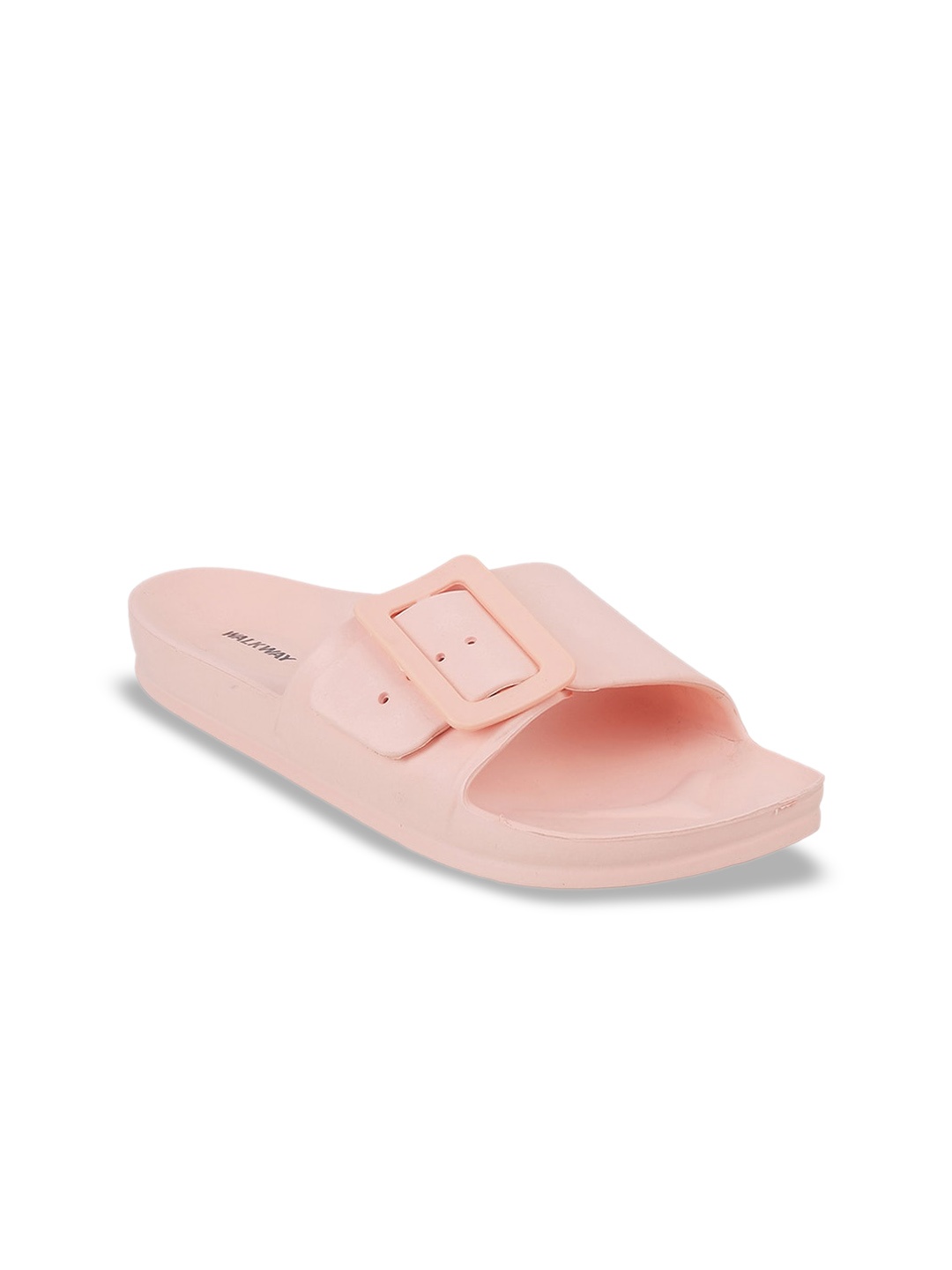 

WALKWAY by Metro Buckle Detail Open Toe Flats, Peach