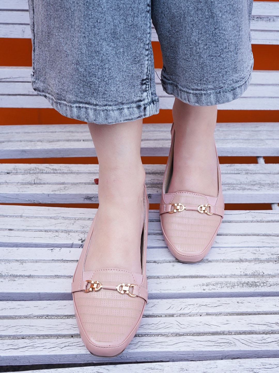 

Rubeezz Textured Embellished Ballerinas, Nude