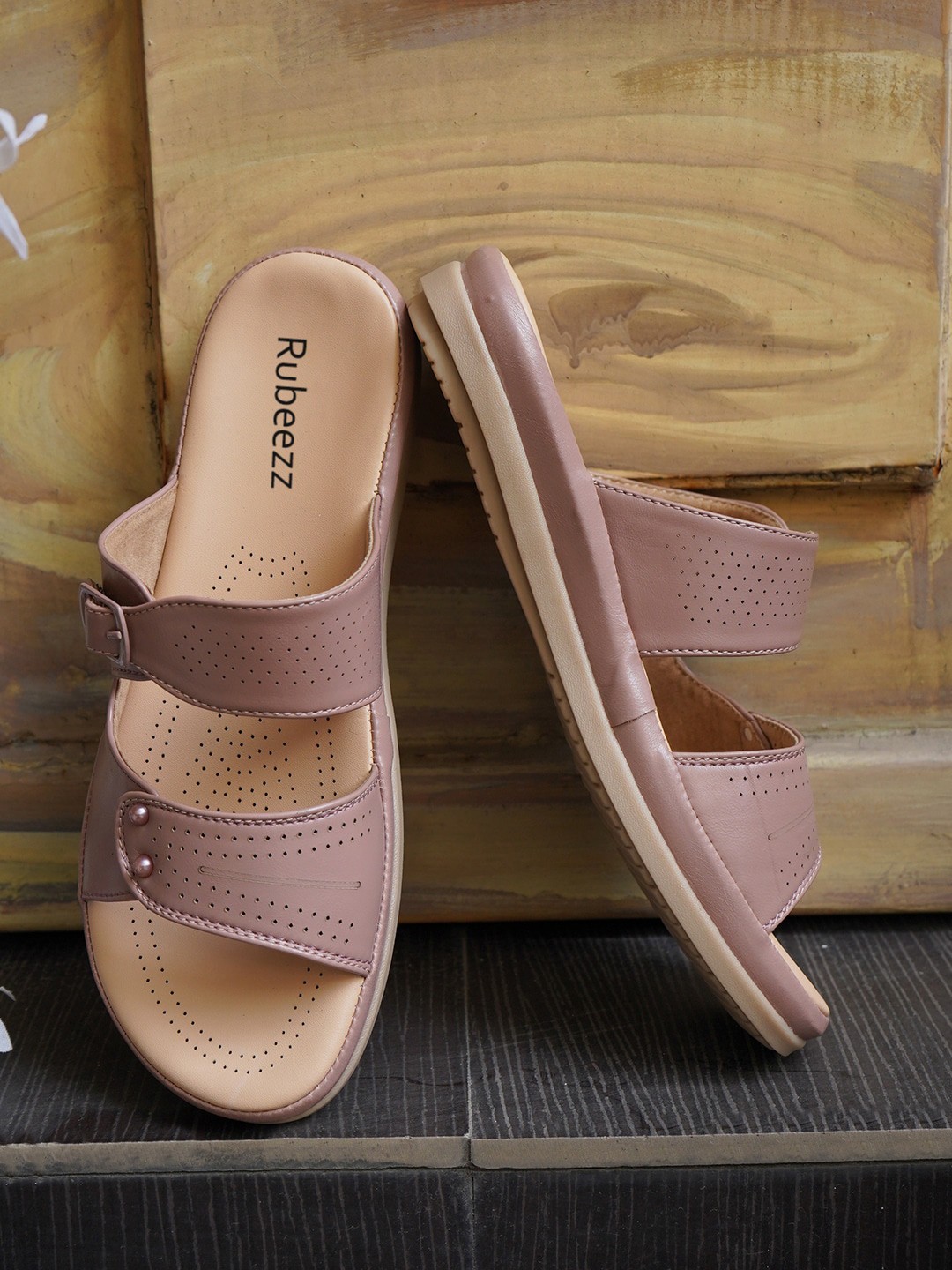 

Rubeezz Textured Open Toe Flats, Nude