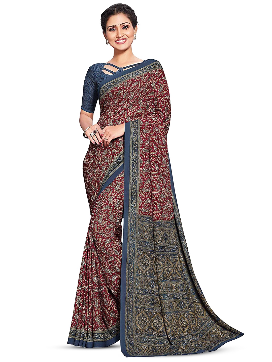 

MIRAAN Ethnic Motifs Printed Art Silk Saree, Maroon