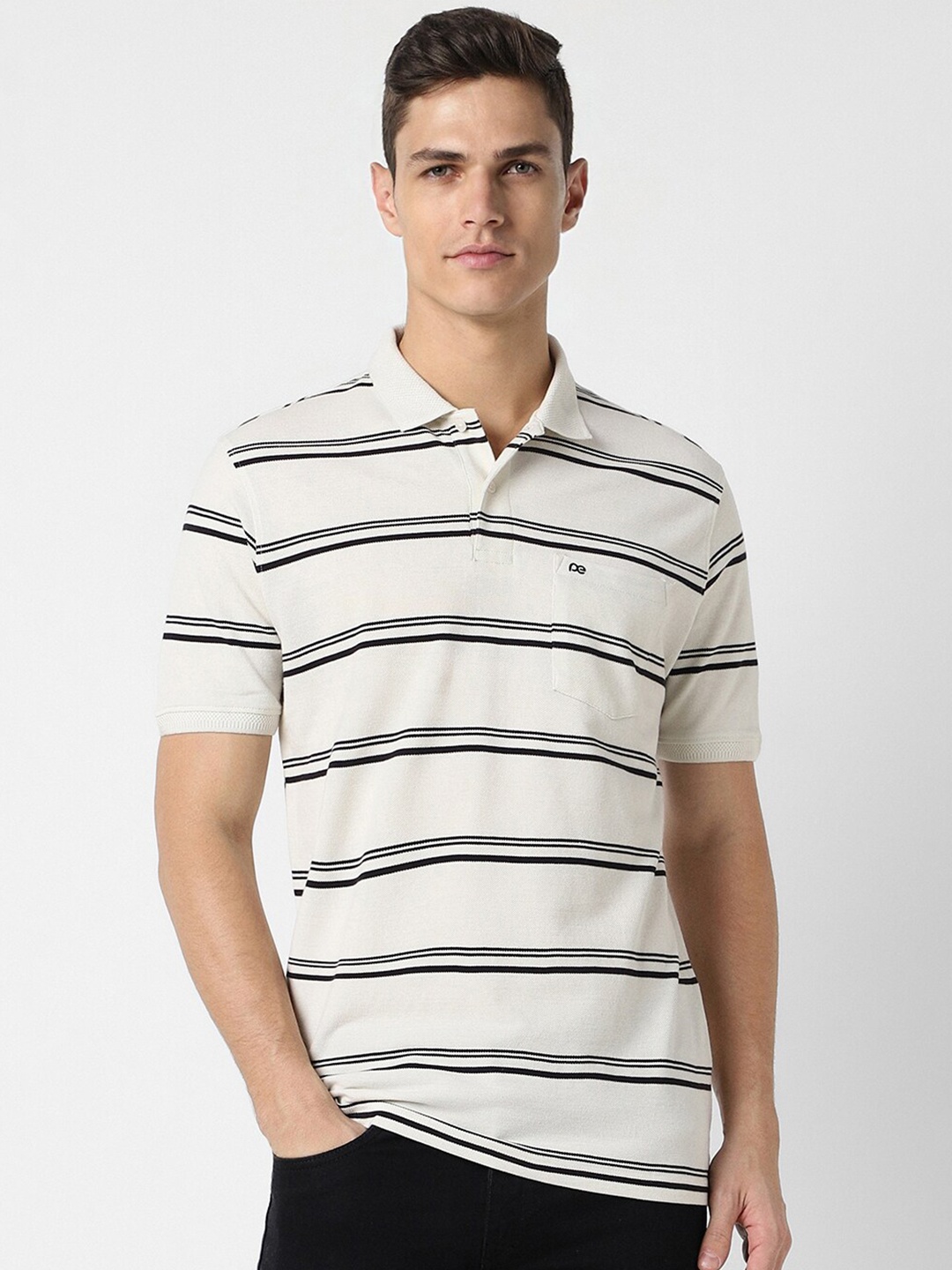 

Peter England Striped Polo Collar Casual T-shirt, Beige
