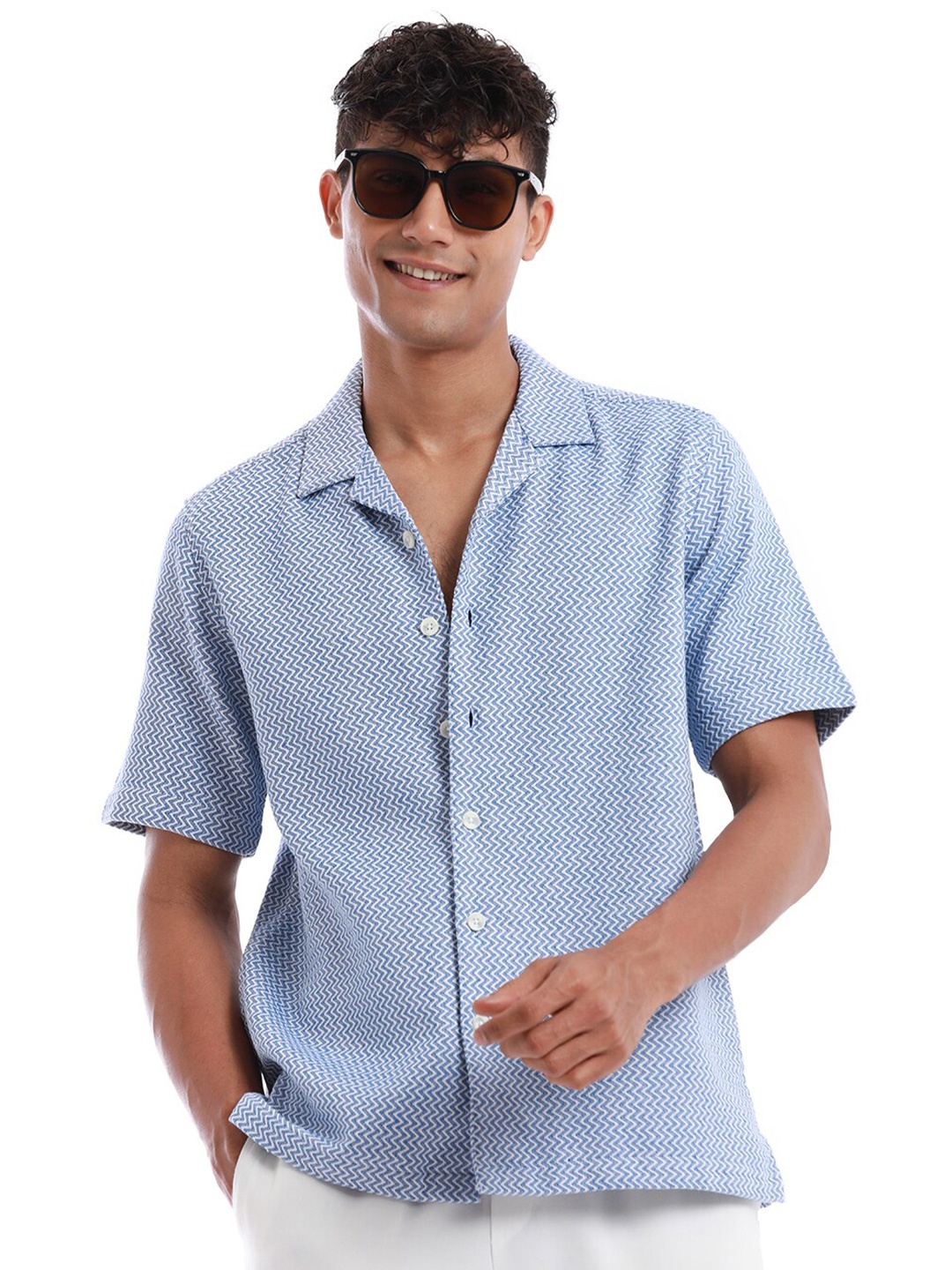 

Banana Club Chevron Printed Cotton Casual Shirt, Blue