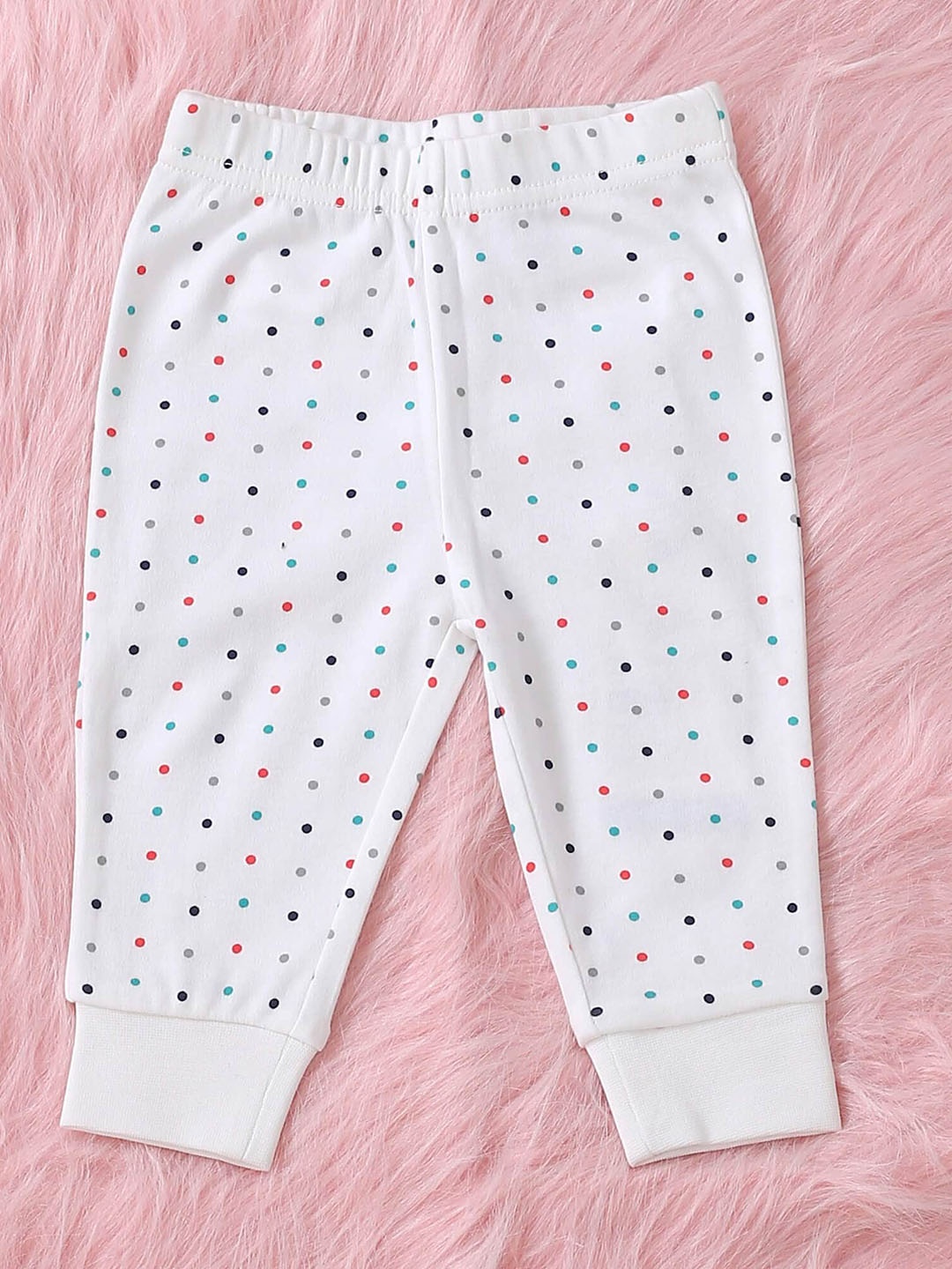 

ONE SKY Kids Polka Dot Printed Pure Cotton Trousers, White