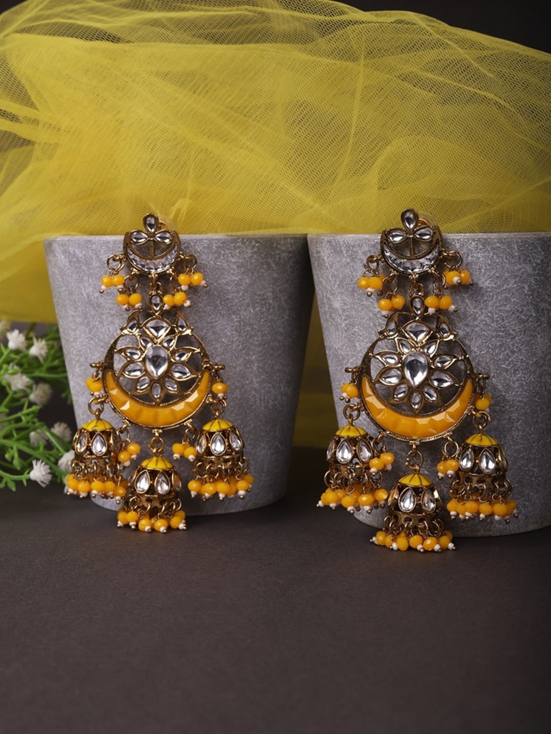 

Cierra Gold-Plated Artificial Stones and Beads Studded Drop Earrings, Yellow