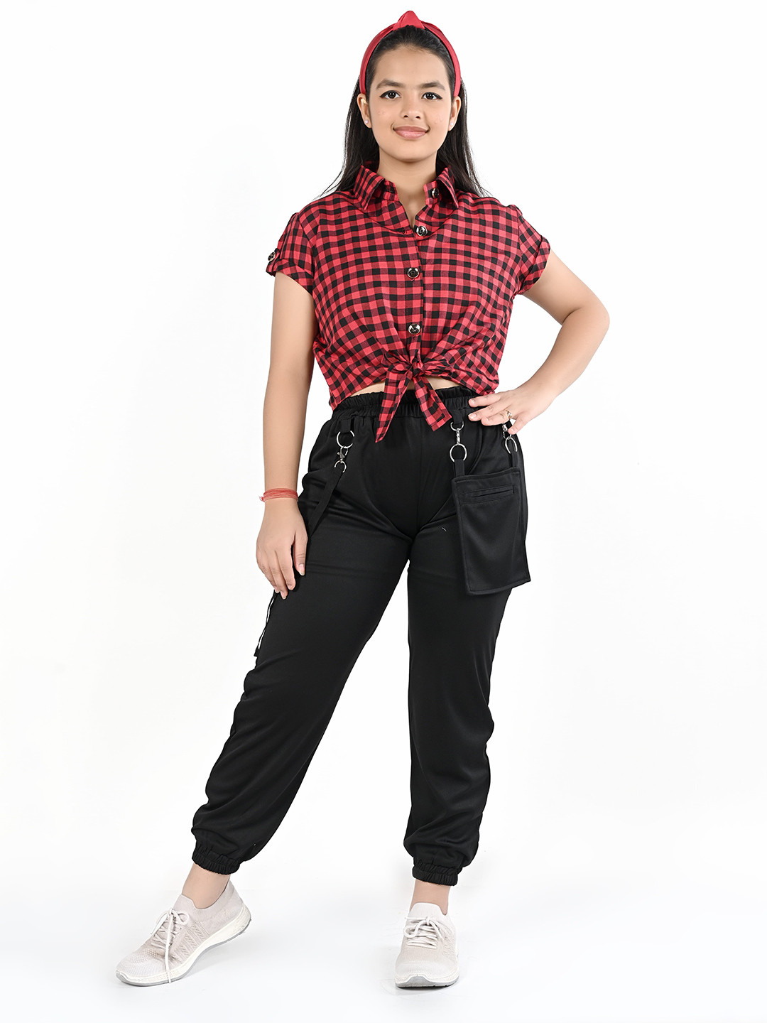 

BAESD Girls Checked Printed Shirt with Trousers, Red