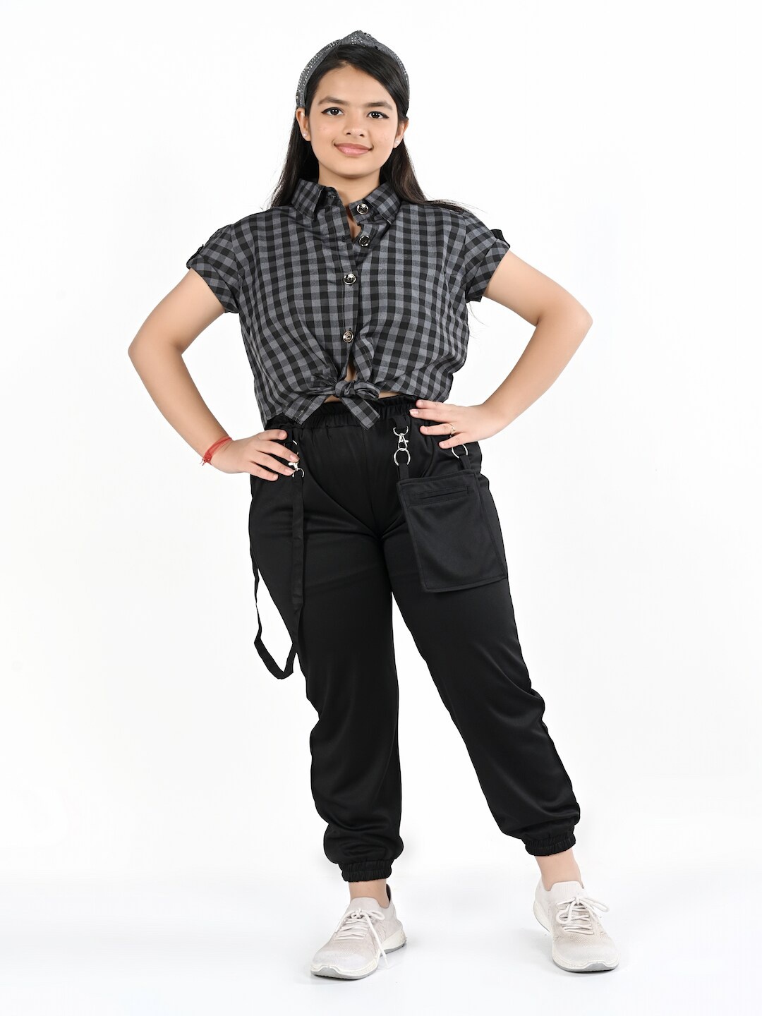 

BAESD Girls Checked Shirt With Joggers Trousers, Black