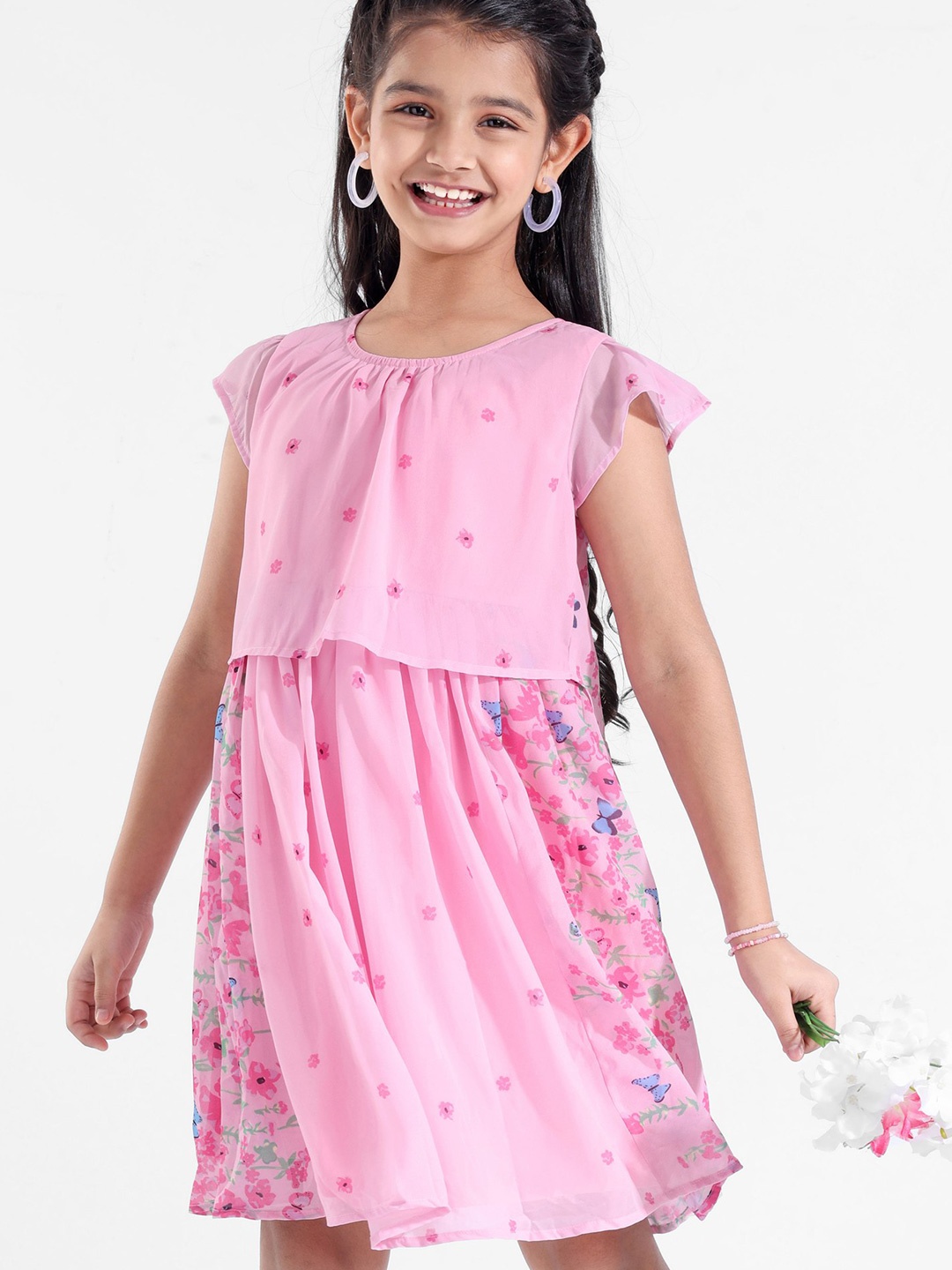 

Hola Bonita Girls Floral Printed Fit & Flare Dress, Pink