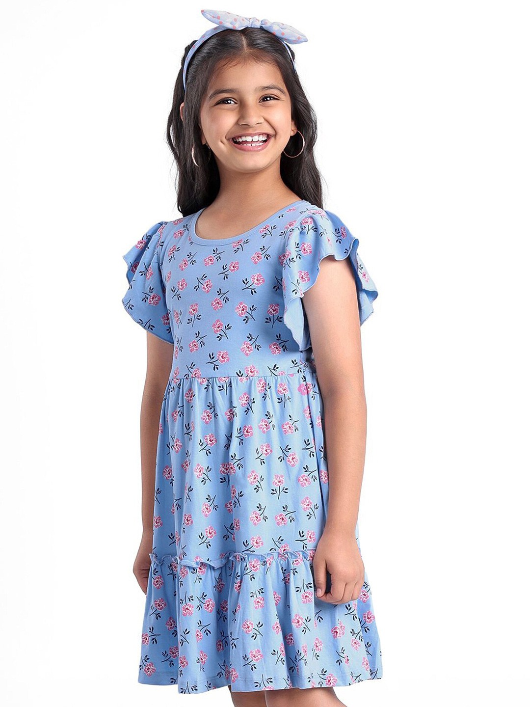 

Hola Bonita Girls Floral Printed Flutter Sleeves, Blue