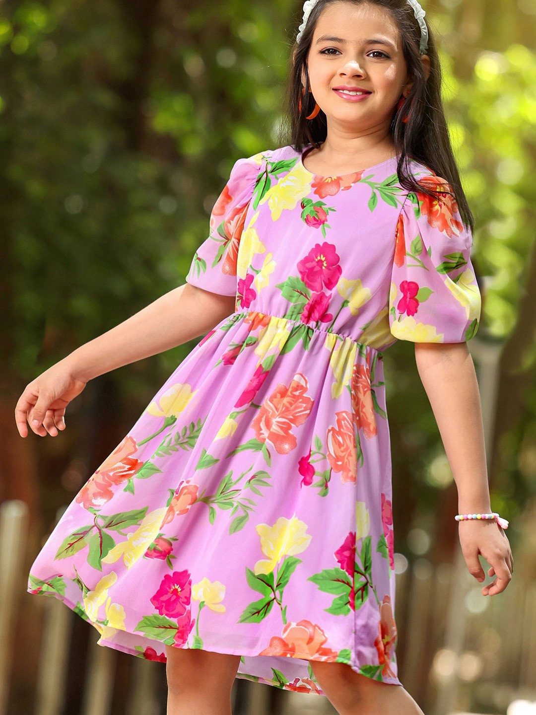

Hola Bonita Girls Floral Printed Fit & Flare Dress, Lavender