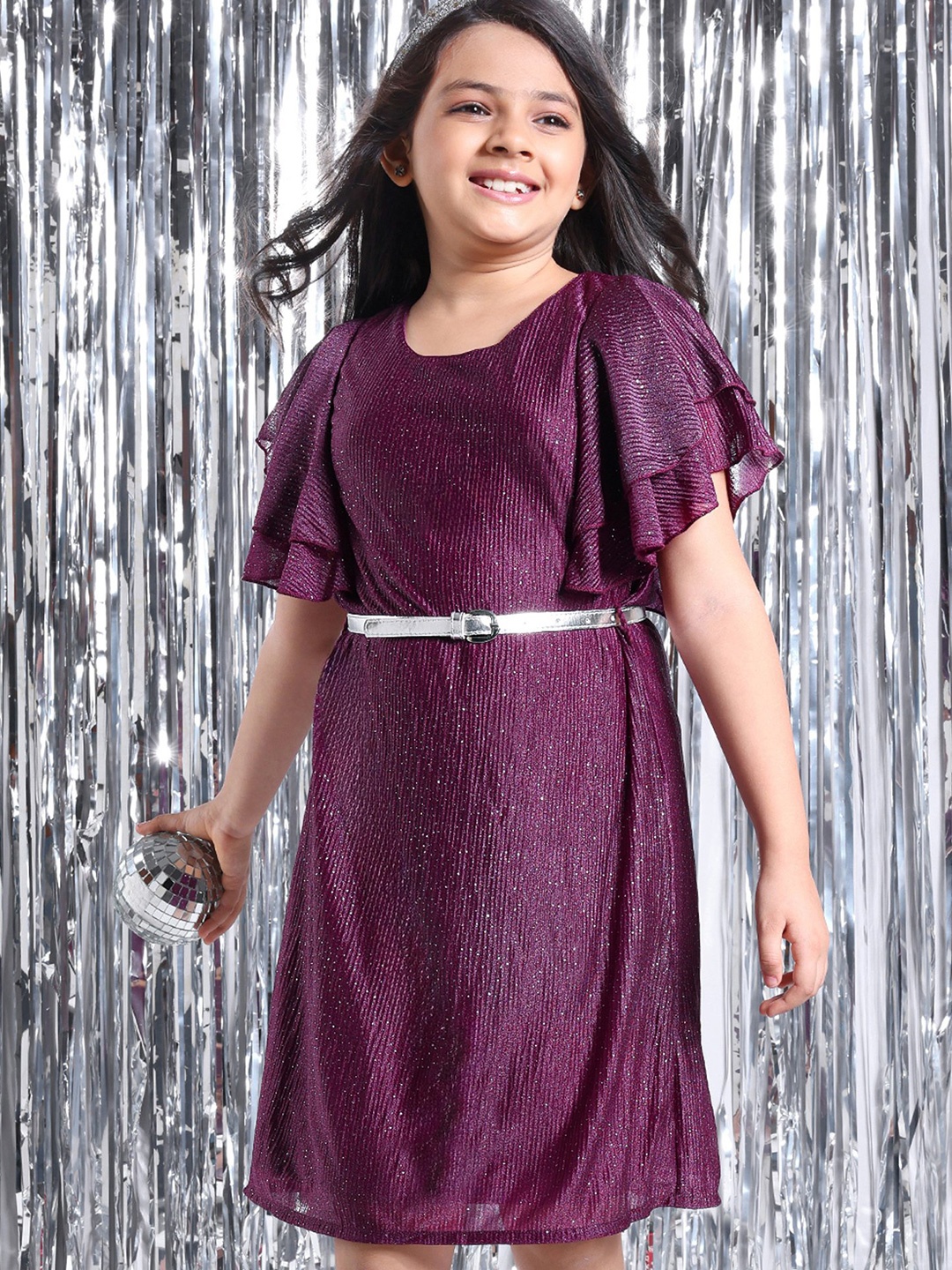 

Hola Bonita Girls Round Neck Glitter Dress A-Line Dress, Purple