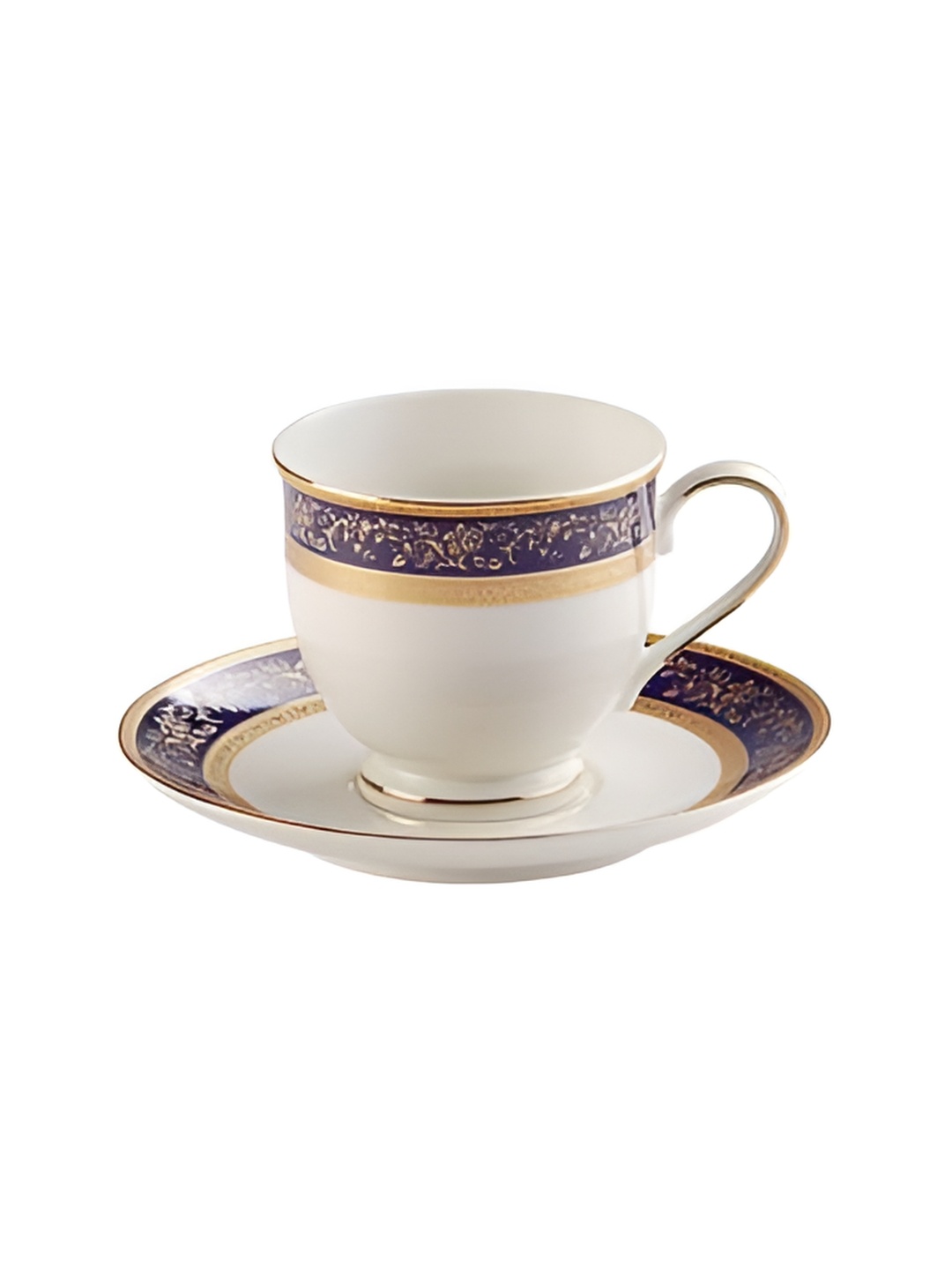 

Hitkari White & Blue Printed Porcelain Glossy Cups and Saucers Set of Cups and Mugs