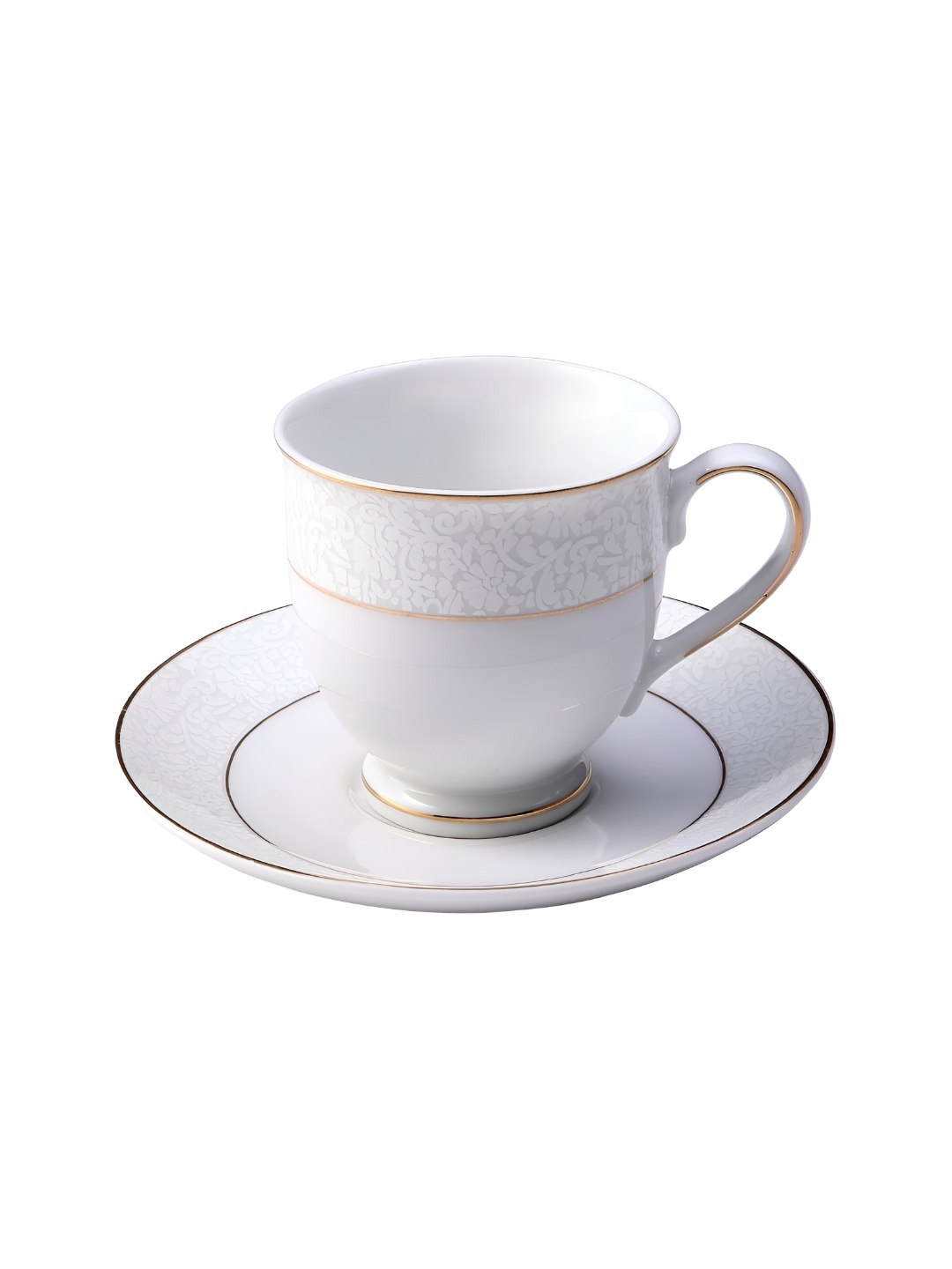 

Hitkari White & Gold Toned Printed 12 Pieces Porcelain Glossy Cups and Saucers Set