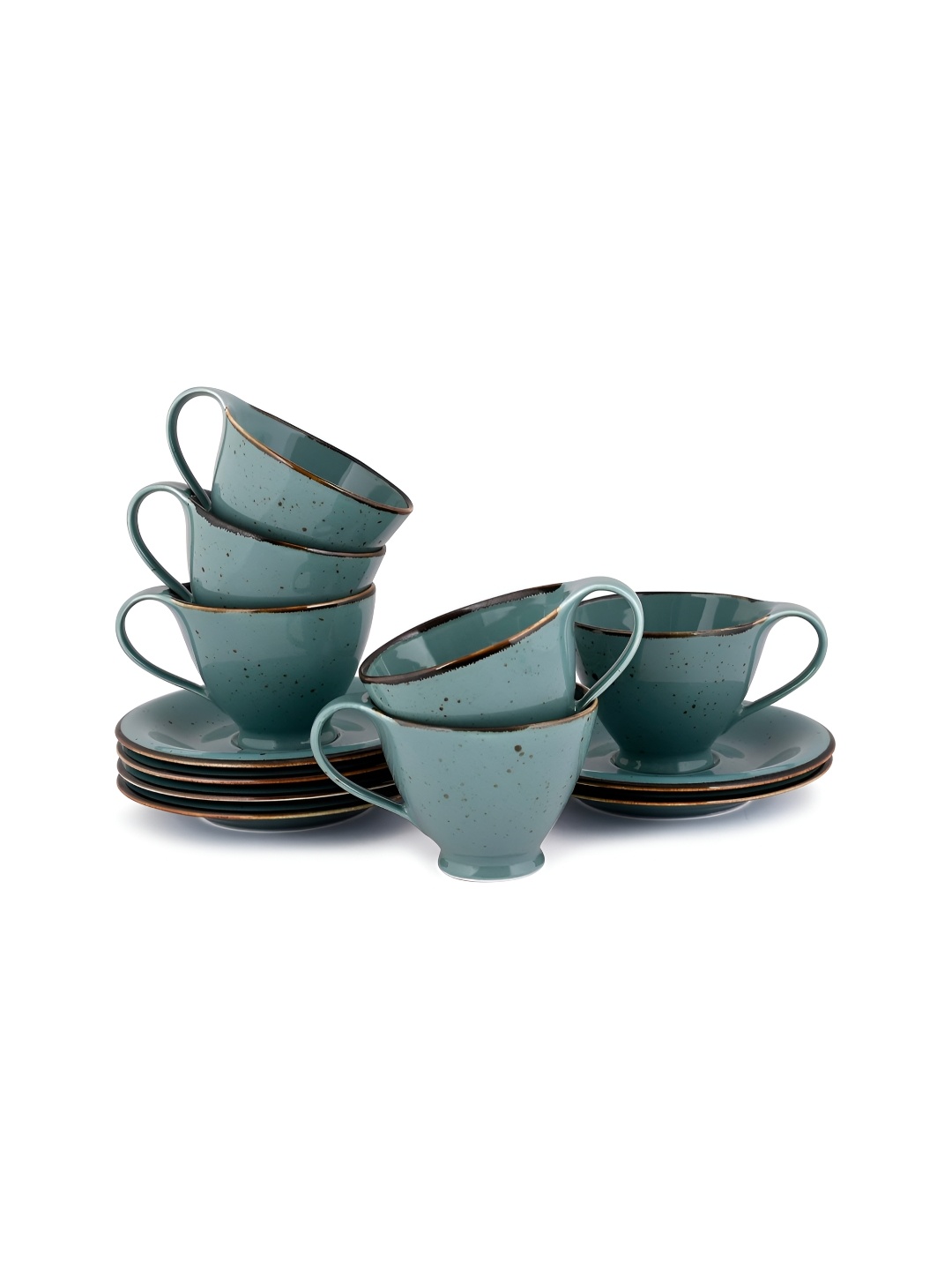 

Hitkari Green & Brown 12 Pieces Porcelain Glossy Cups and Saucers Set