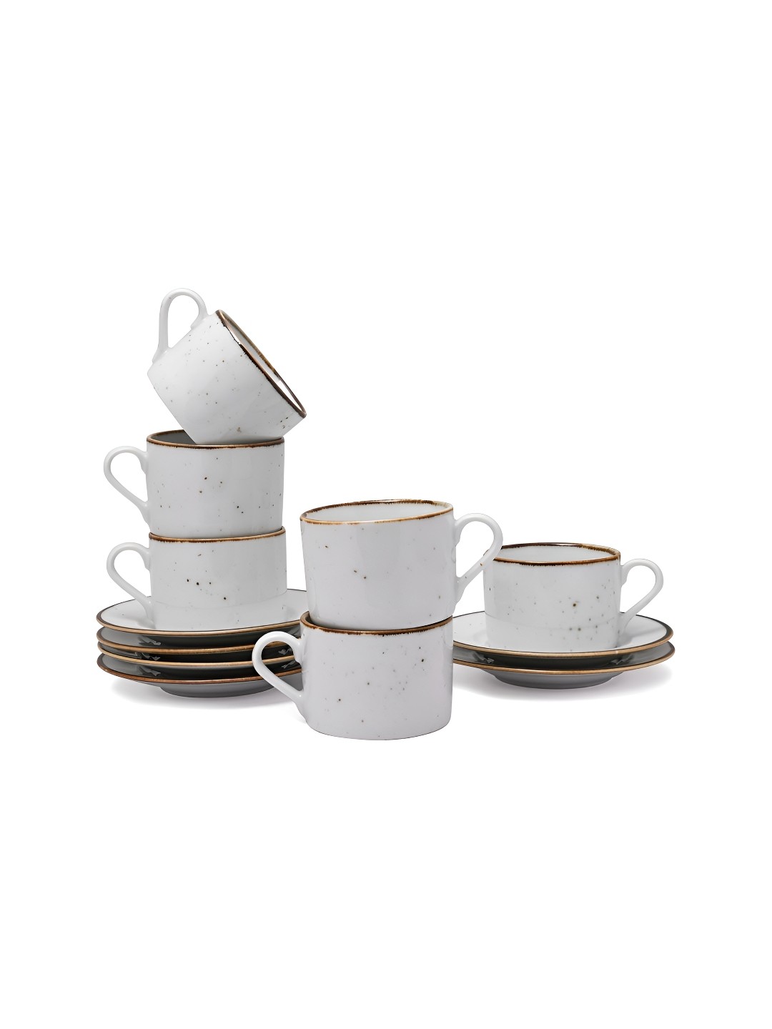 

Hitkari White & Brown 12 Pieces Printed Porcelain Glossy Cups and Saucers Set
