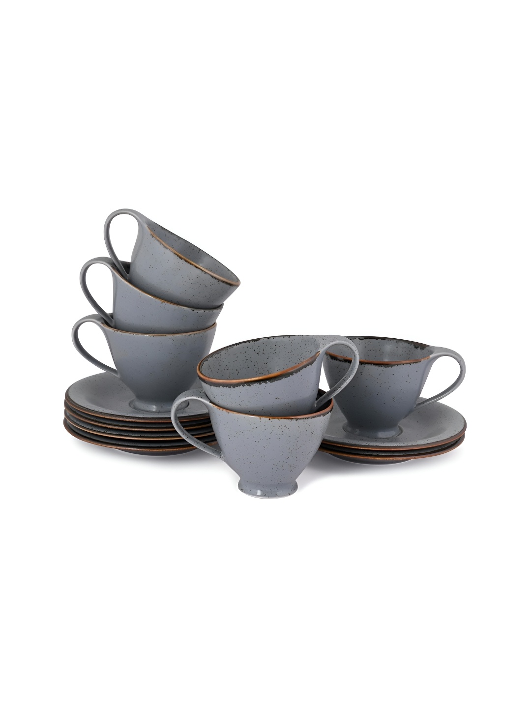 

Hitkari Grey & Brown 12 Pieces Printed Porcelain Glossy Cups and Saucers Set