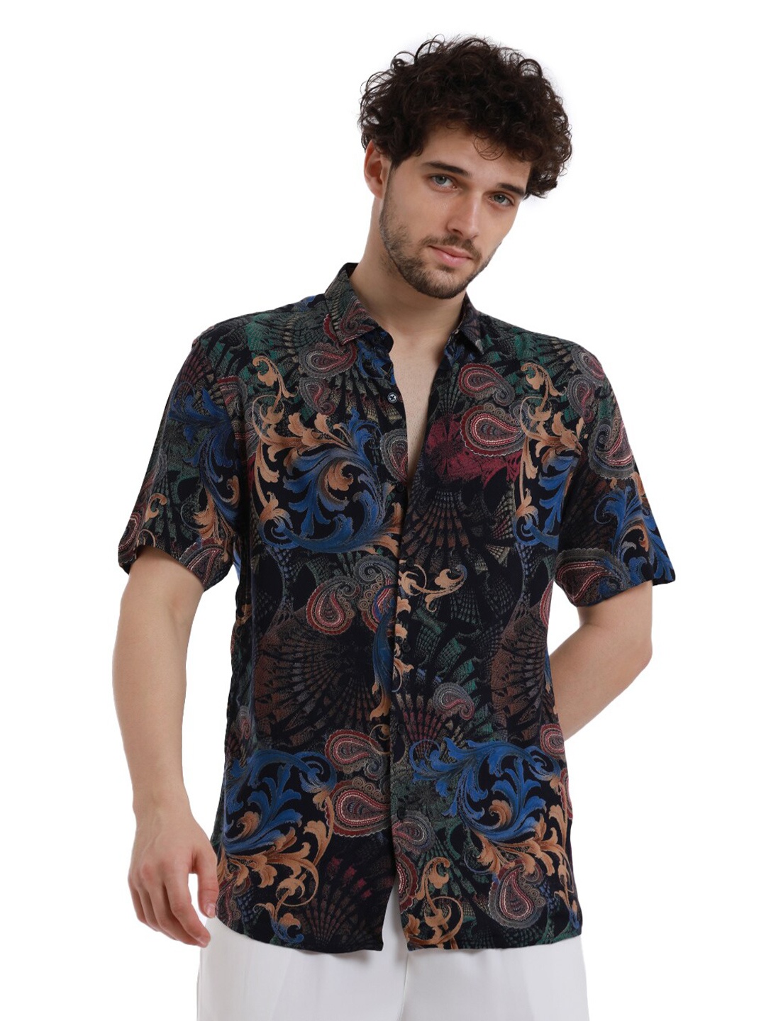 

Banana Club Floral Printed Spread Collar Casual Shirt, Blue