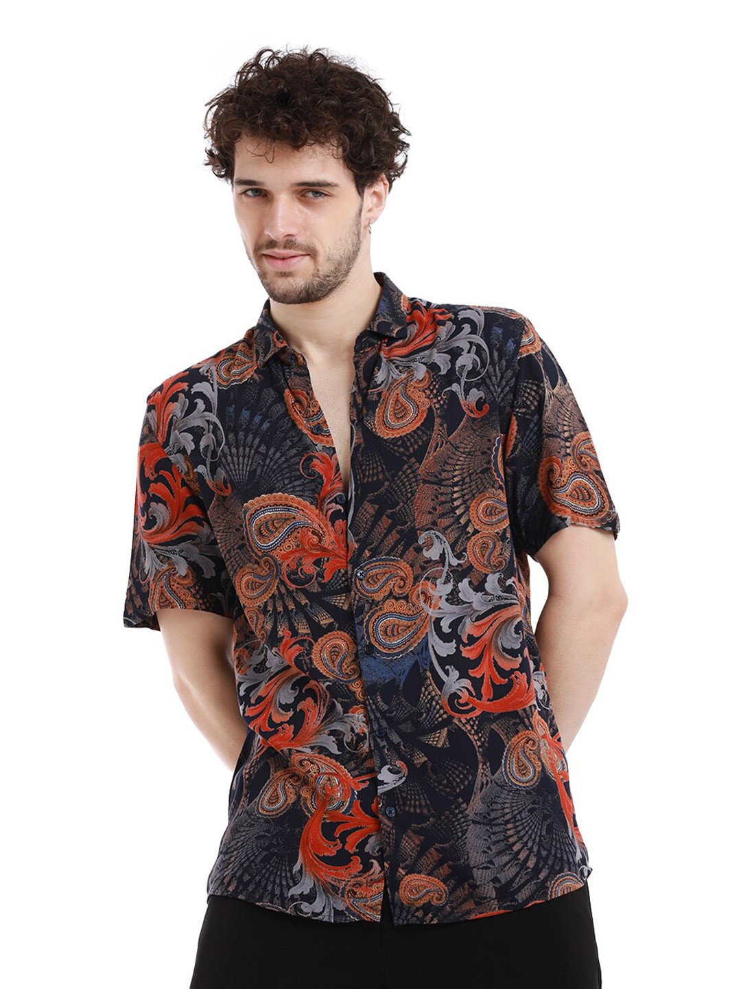 

Banana Club Paisley Printed Casual Shirt, Black