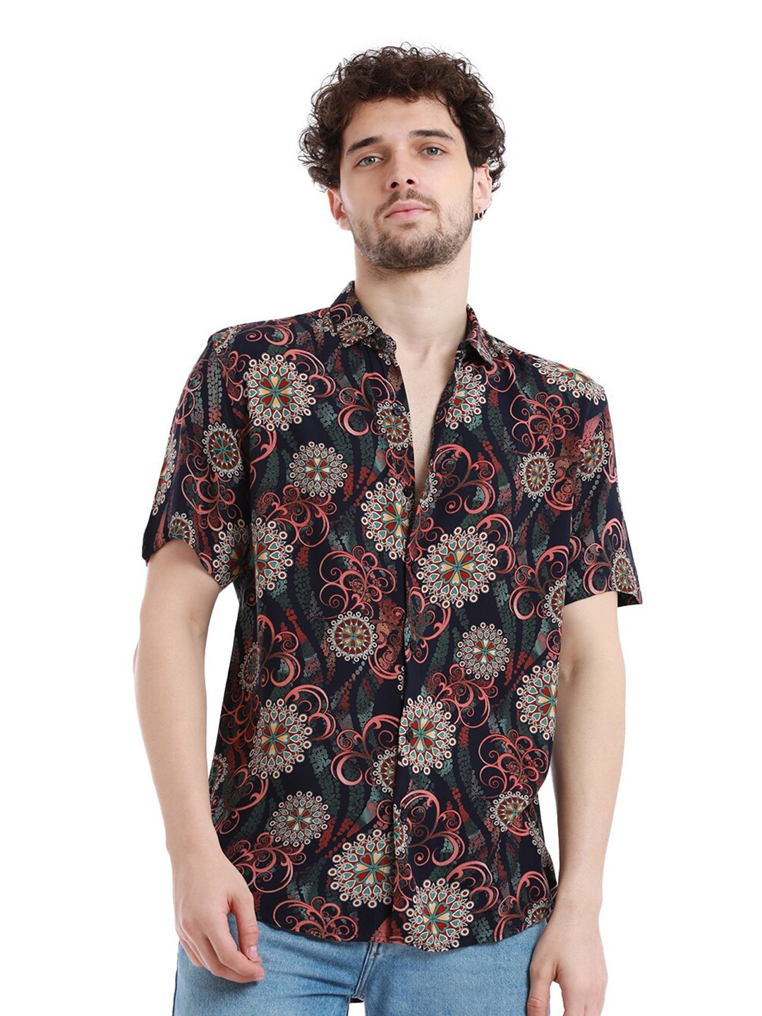

Banana Club Floral Printed Spread Collar Casual Shirt, Red