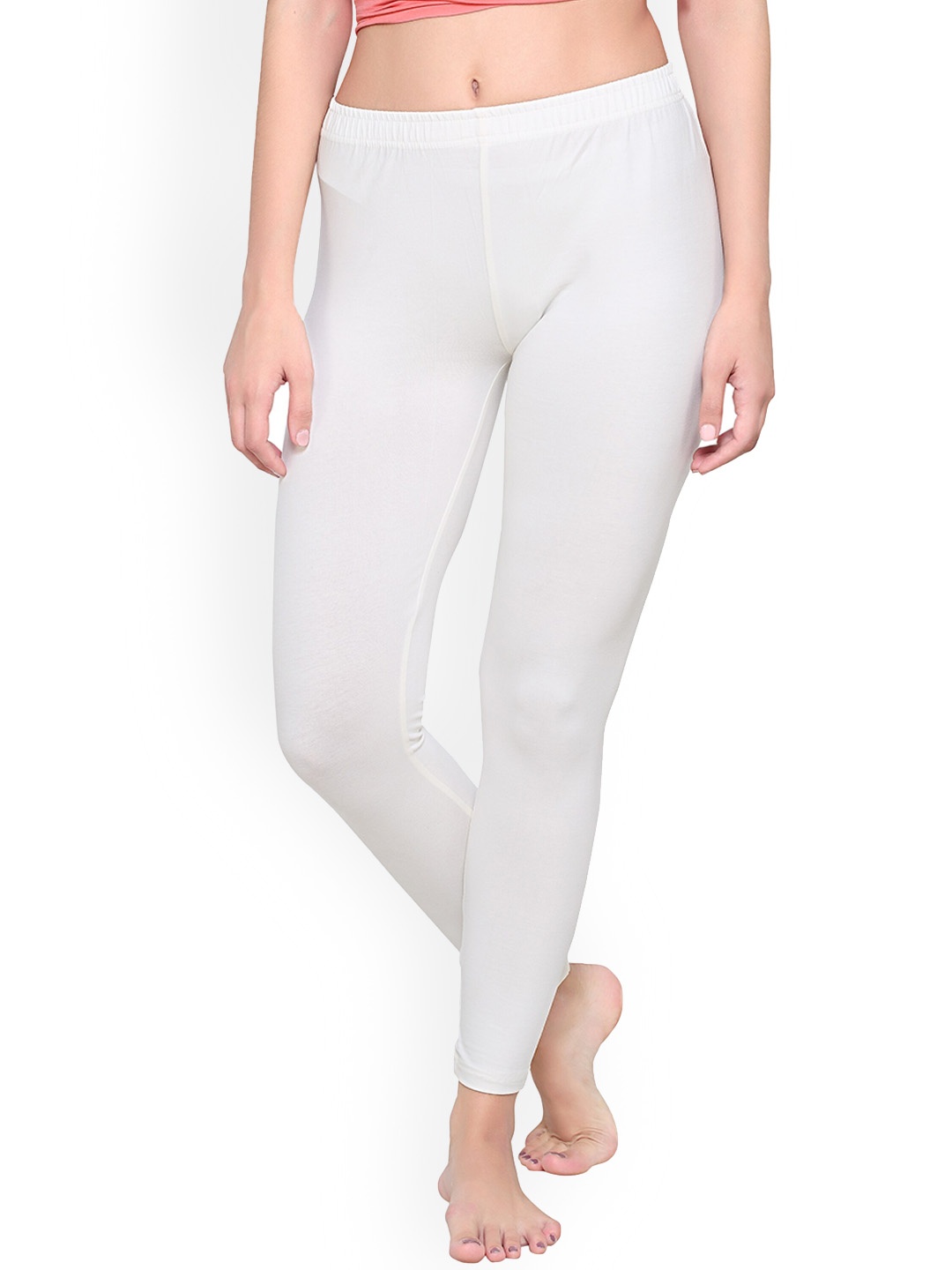 

Prag & Co Mid Rise Ankle-Length Cotton Leggings, Off white