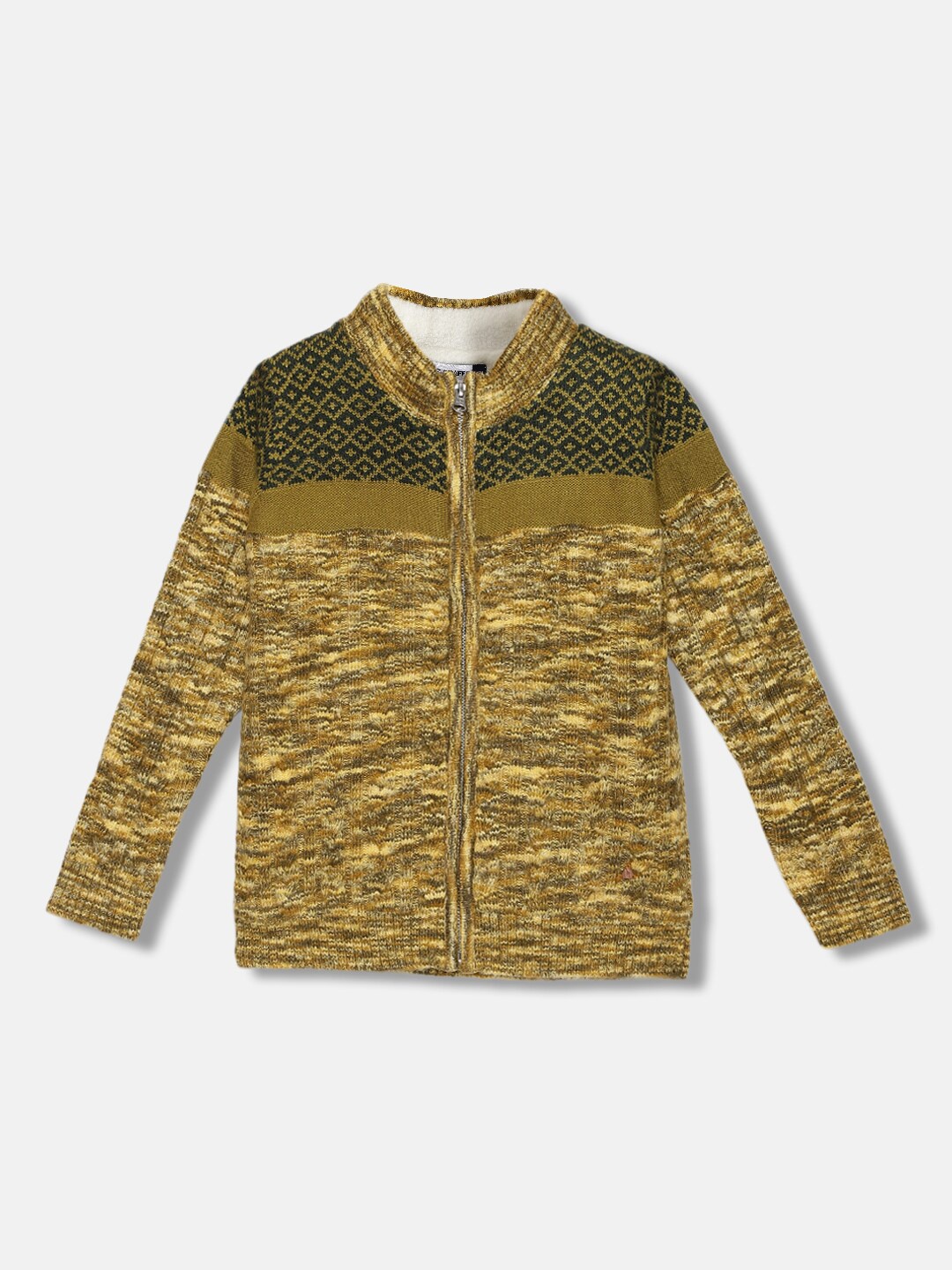 

Blue Giraffe Boys Abstract Self Design Mock Collar Pure Acrylic Pullover, Olive