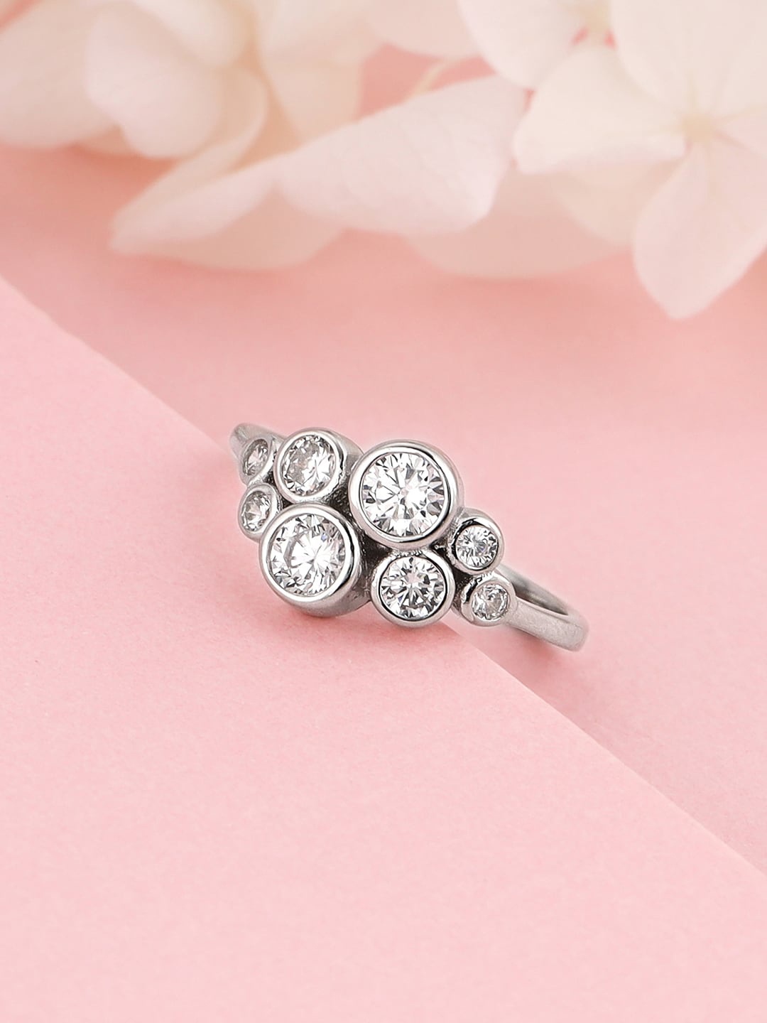 

GIVA Rhodium Plated 925 Sterling Silver Stones Studded Finger Ring