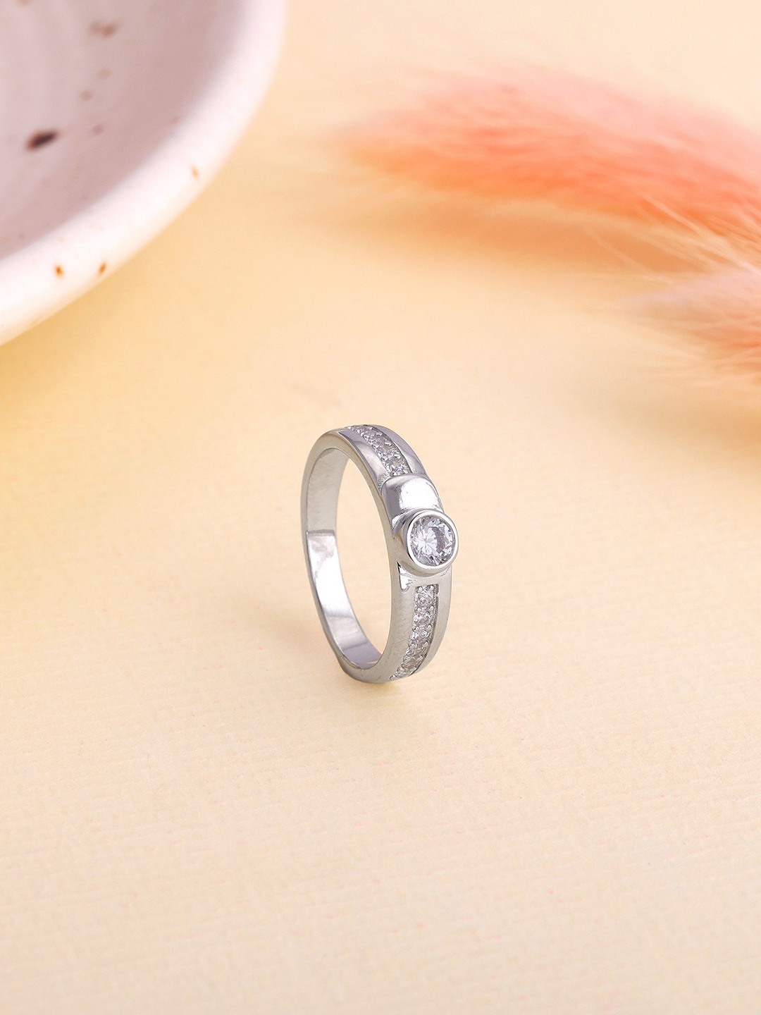 GIVA Rhodium Plated 925 Sterling Silver Stones Studded Finger Ring