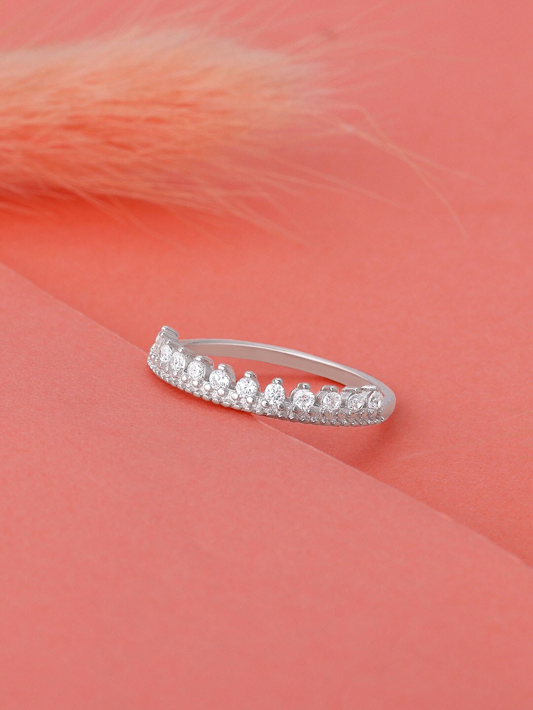 

GIVA Rhodium-Plated 925 Sterling Silver Stone Studded Finger Ring