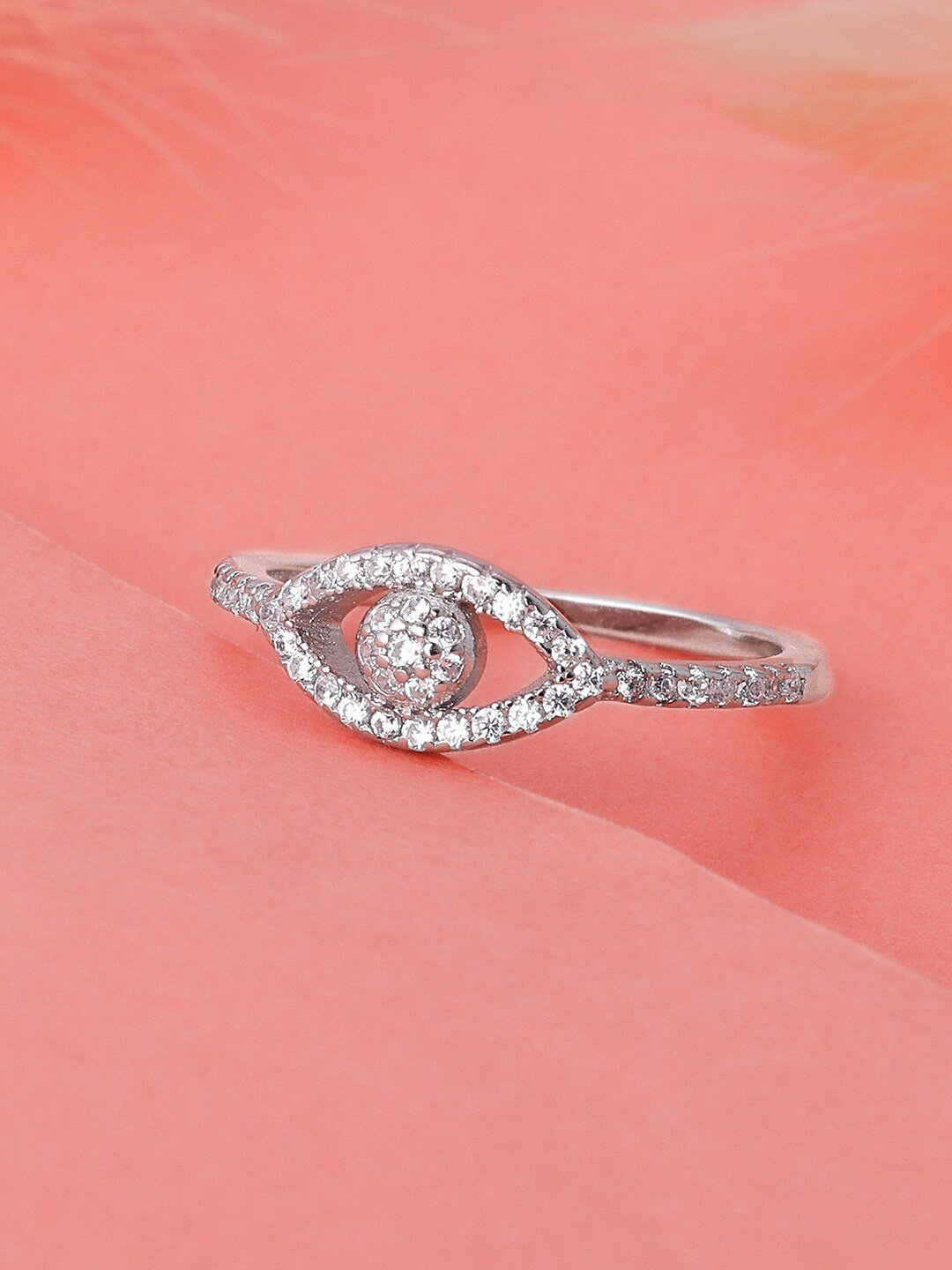 

GIVA Rhodium-Plated 925 Sterling Silver Stone Studded Finger Ring
