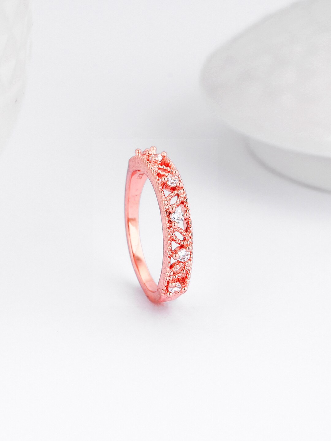 

GIVA Rose Gold-Plated 925 Sterling Silver Cubic Zirconia Studded Finger Ring