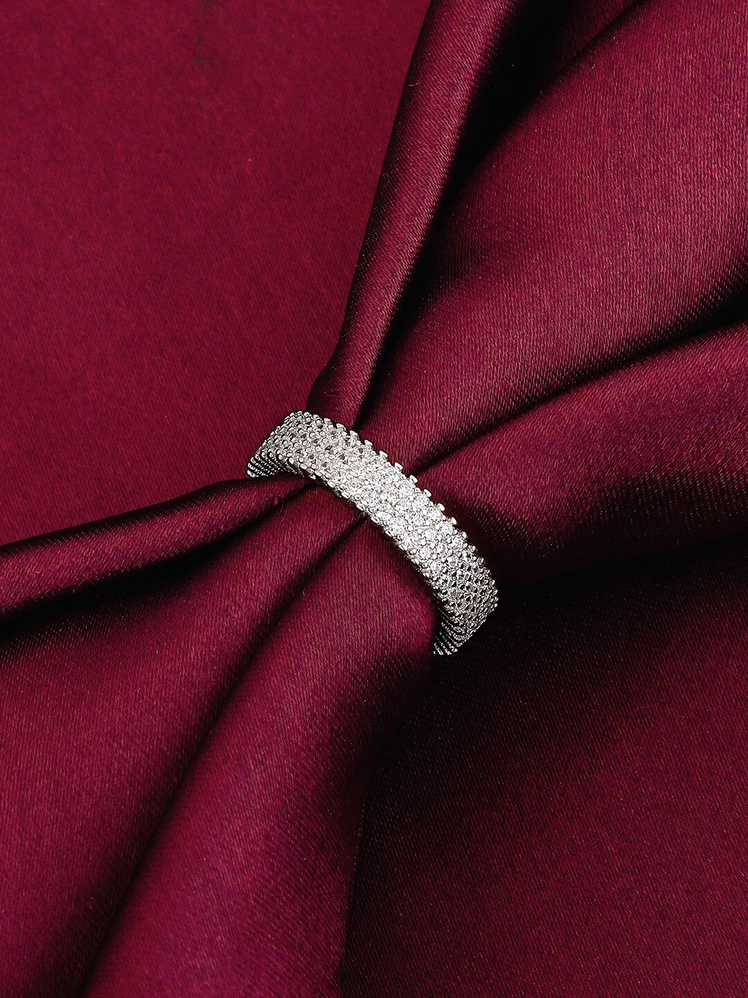 GIVA Rhodium-Plated 925 Sterling Silver Stone Studded Finger Ring