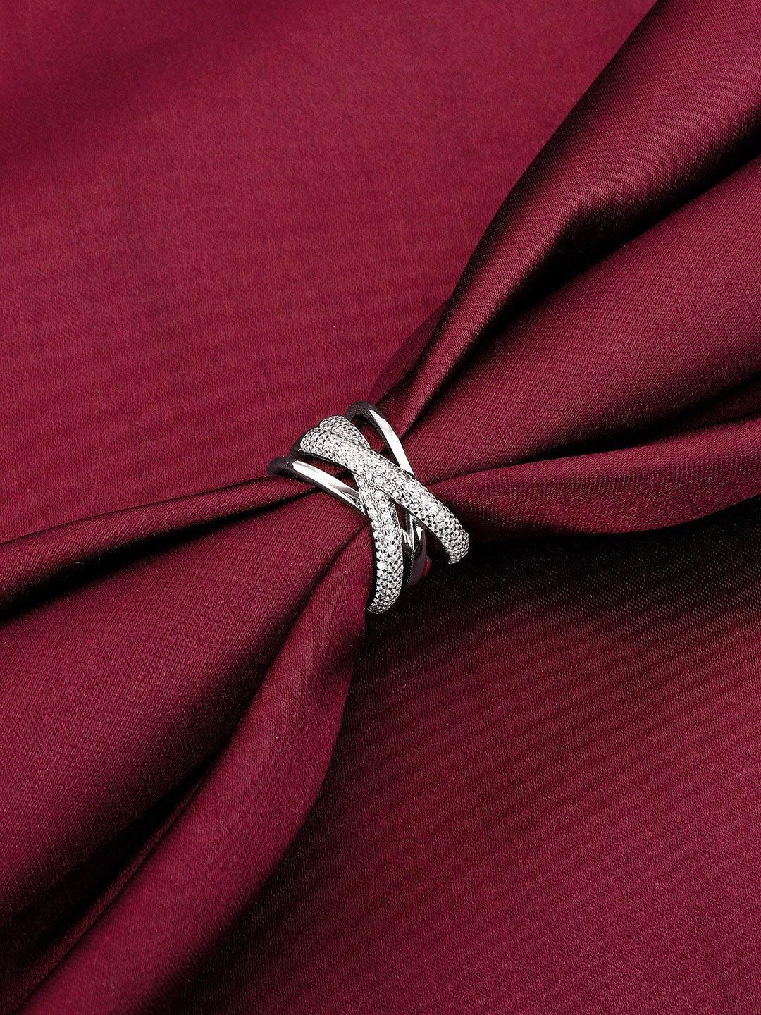 GIVA Rhodium-Plated 925 Sterling Silver Stone Studded Finger Ring