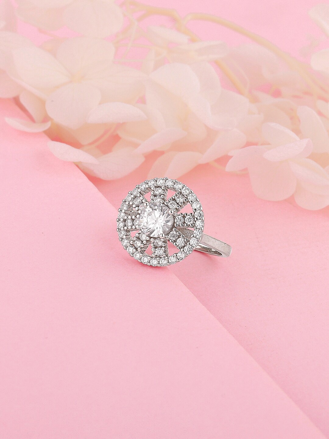 

GIVA Rhodium-Plated 925 Sterling Silver Stone Studded Finger Ring