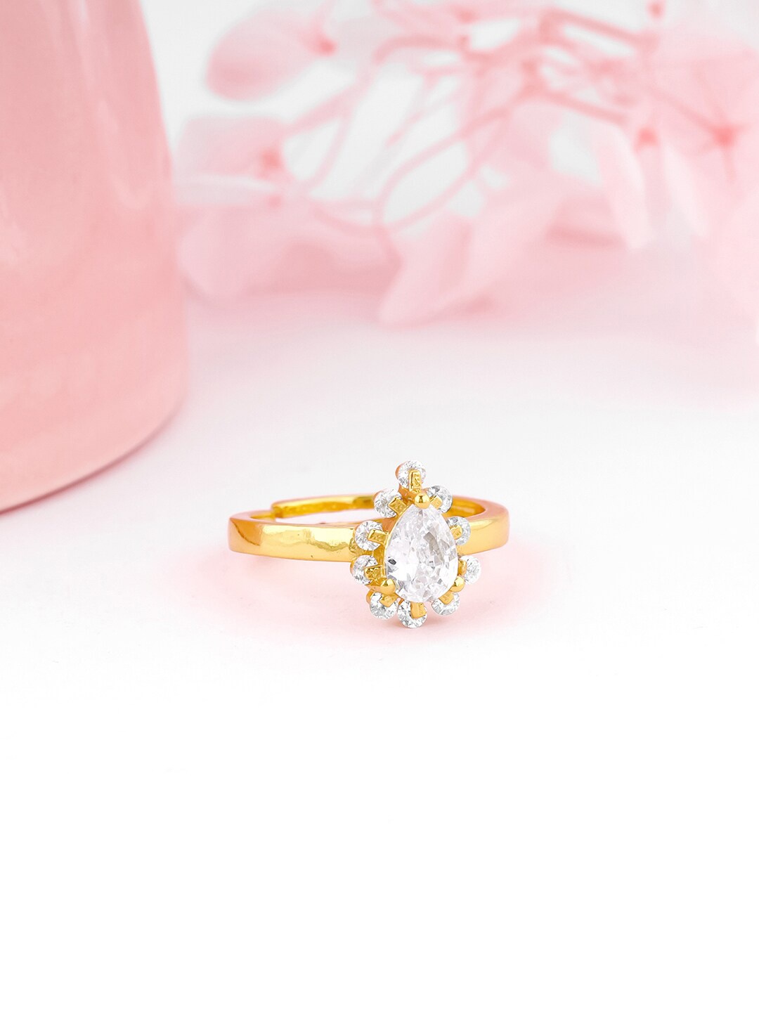 

GIVA 925 Sterling Silver Gold Plated Stone-Studded Adjustable Finger Ring