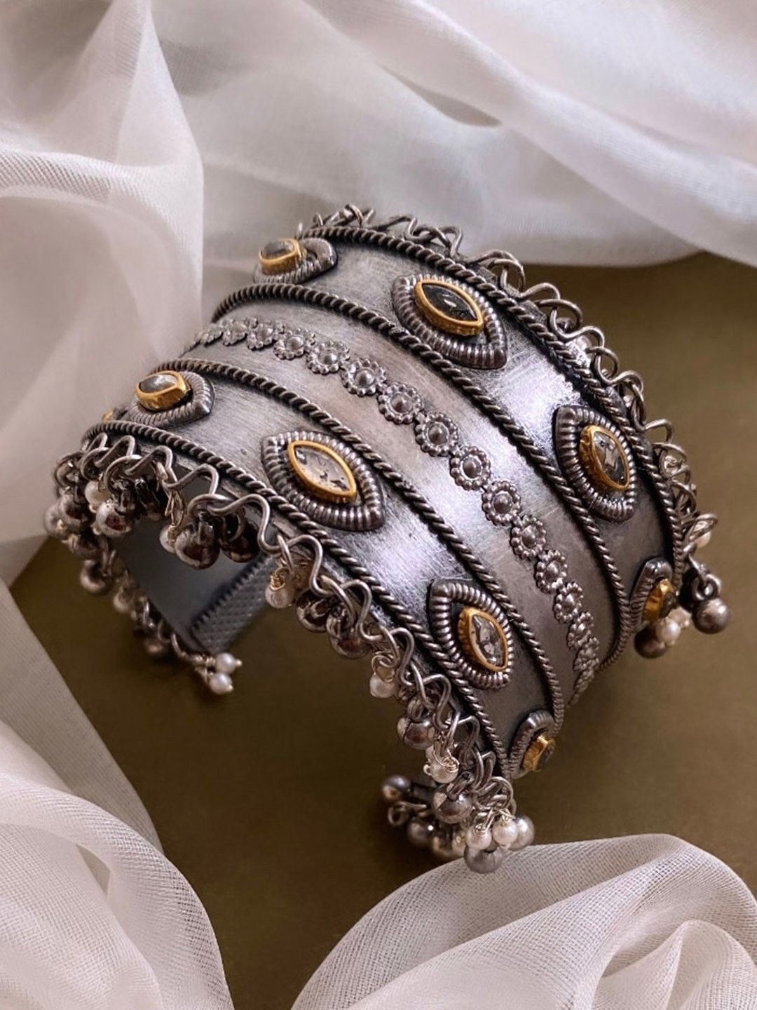 

ATIBELLE Silver Plated Kundan German Silver Bangle
