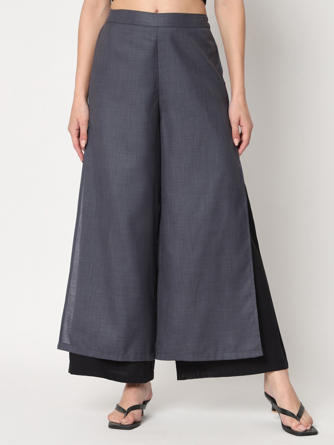 

9rasa Women Cotton Straight Palazzos, Grey