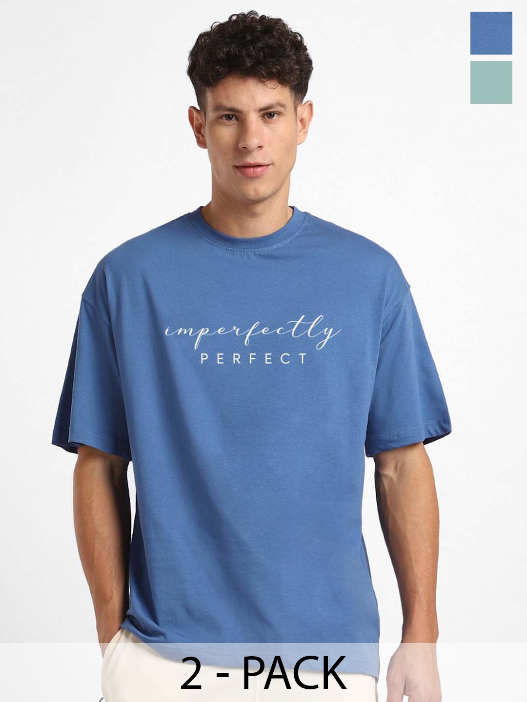 

NOBERO Pack Of 2 Cotton Oversized T-Shirts, Blue