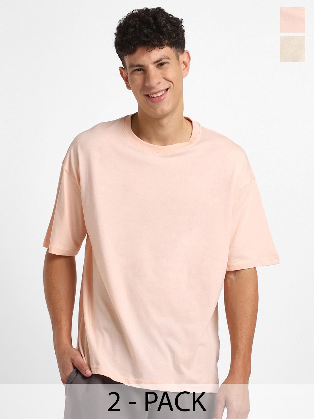 

NOBERO Pack Of 2 Cotton Oversized T-Shirts, Pink
