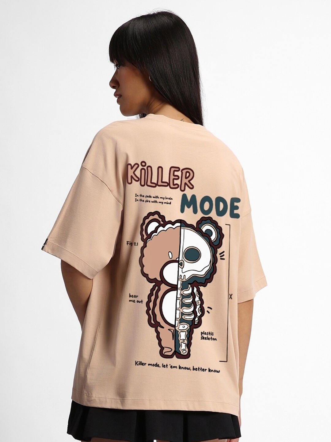 

Bewakoof Killer Mode Graphic Printed Drop-Shoulder Sleeves Oversized Cotton T-shirt, Brown