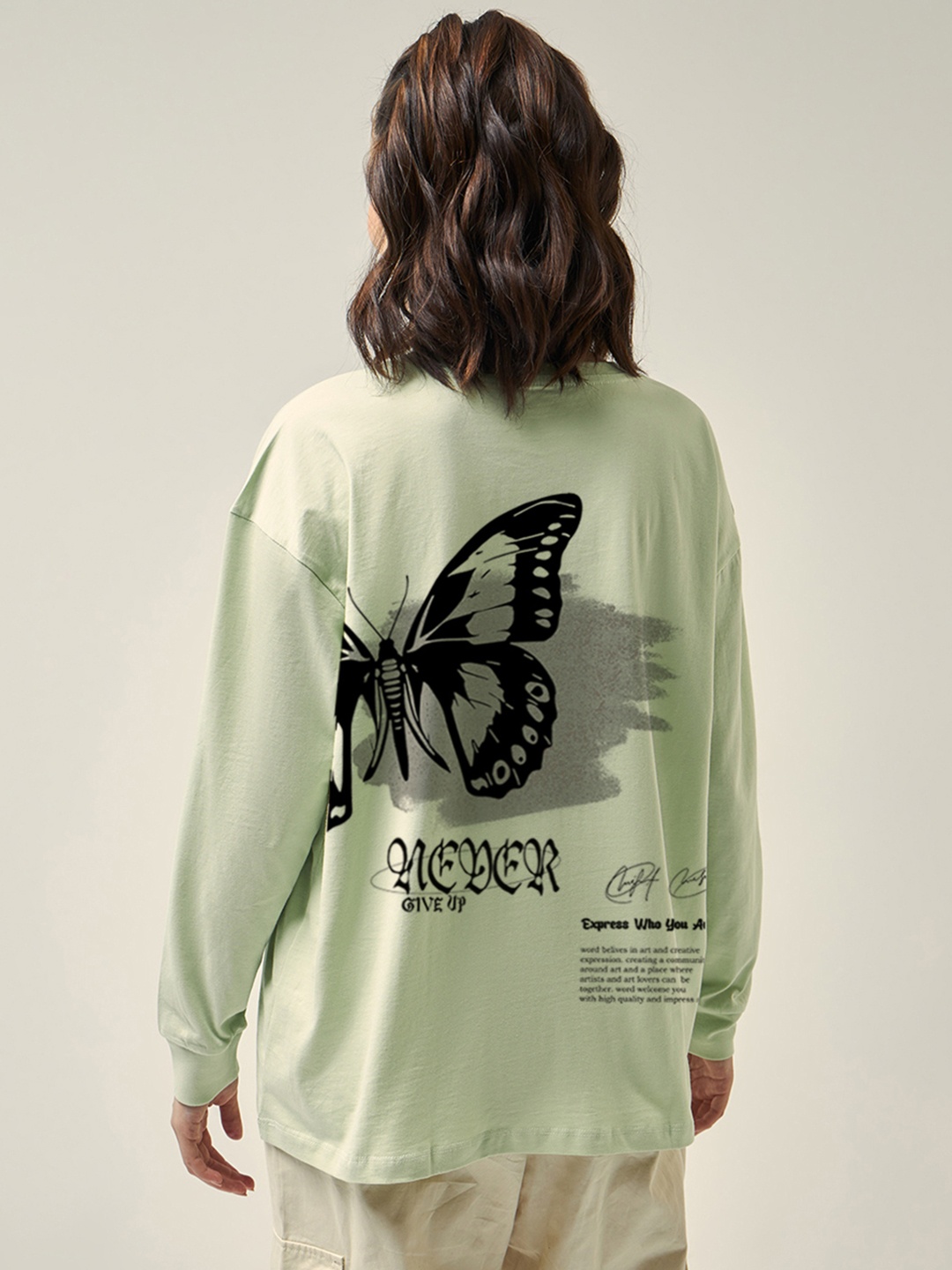 

Bewakoof Graphic Printed Drop-Shoulder Sleeves Oversized Cotton T-shirt, Green