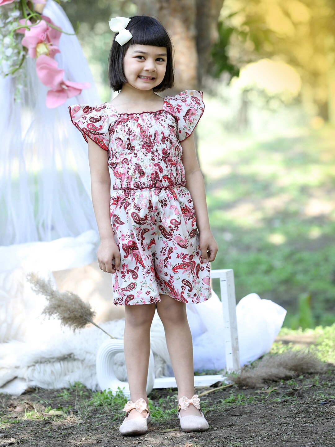 

Cutiekins Girls Floral Printed Playsuit, White