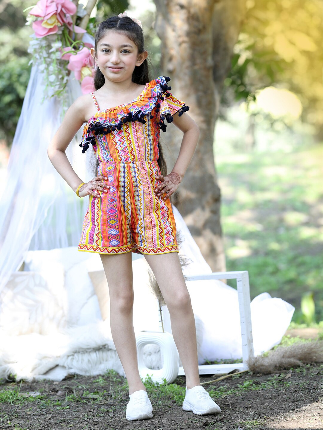 

Cutiekins Girls Floral Printed Playsuit, Orange
