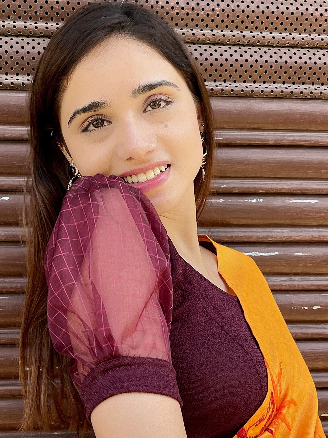 

Bindigasm's Advi Short Puff Sleeve Saree Blouse, Burgundy
